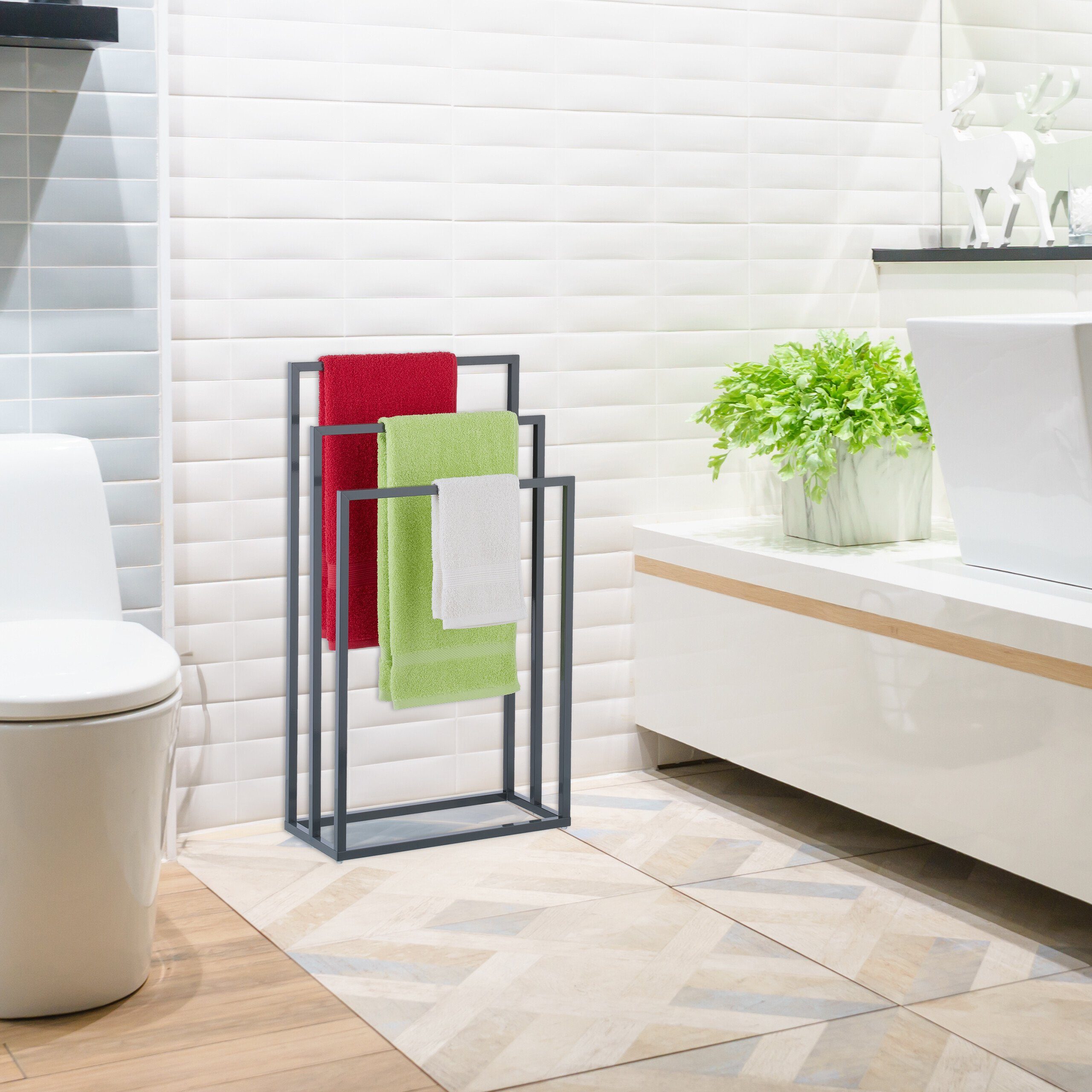 relaxdays Handtuchständer 3 Stangen anthrazit günstig online kaufen