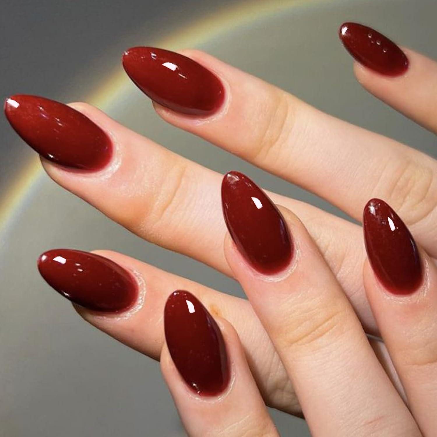 LuxusKollektion Kunstfingernägel Künstliche Fingernägel Mandel Stiletto Acryl Kirschrot Set Weinrot
