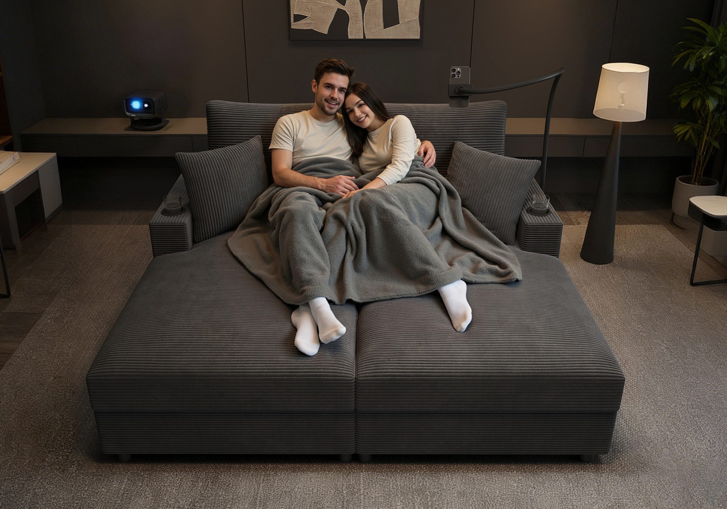 autolock Schlafsofa 2- Sitzer Sofa, Doppelschlafsofa mit Schlaffunktion, Liebessofa, Schlafcouch für Wohnzimmer, Schlafzimmer, Heimkino, Cordstoff