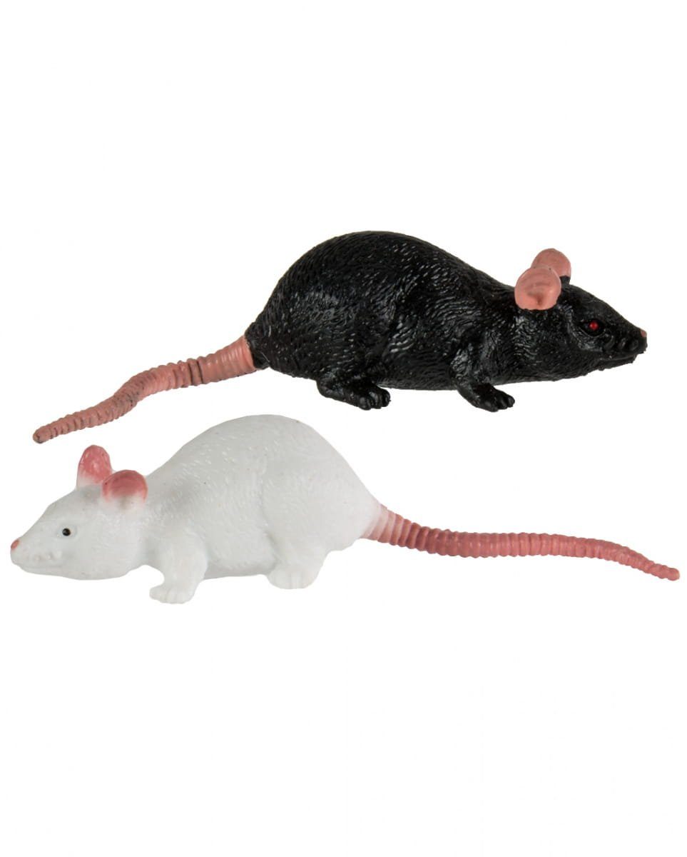 Horror-Shop Dekofigur Dehnbare Ratte als Spielzeug 11 cm, Schwarz / Wei