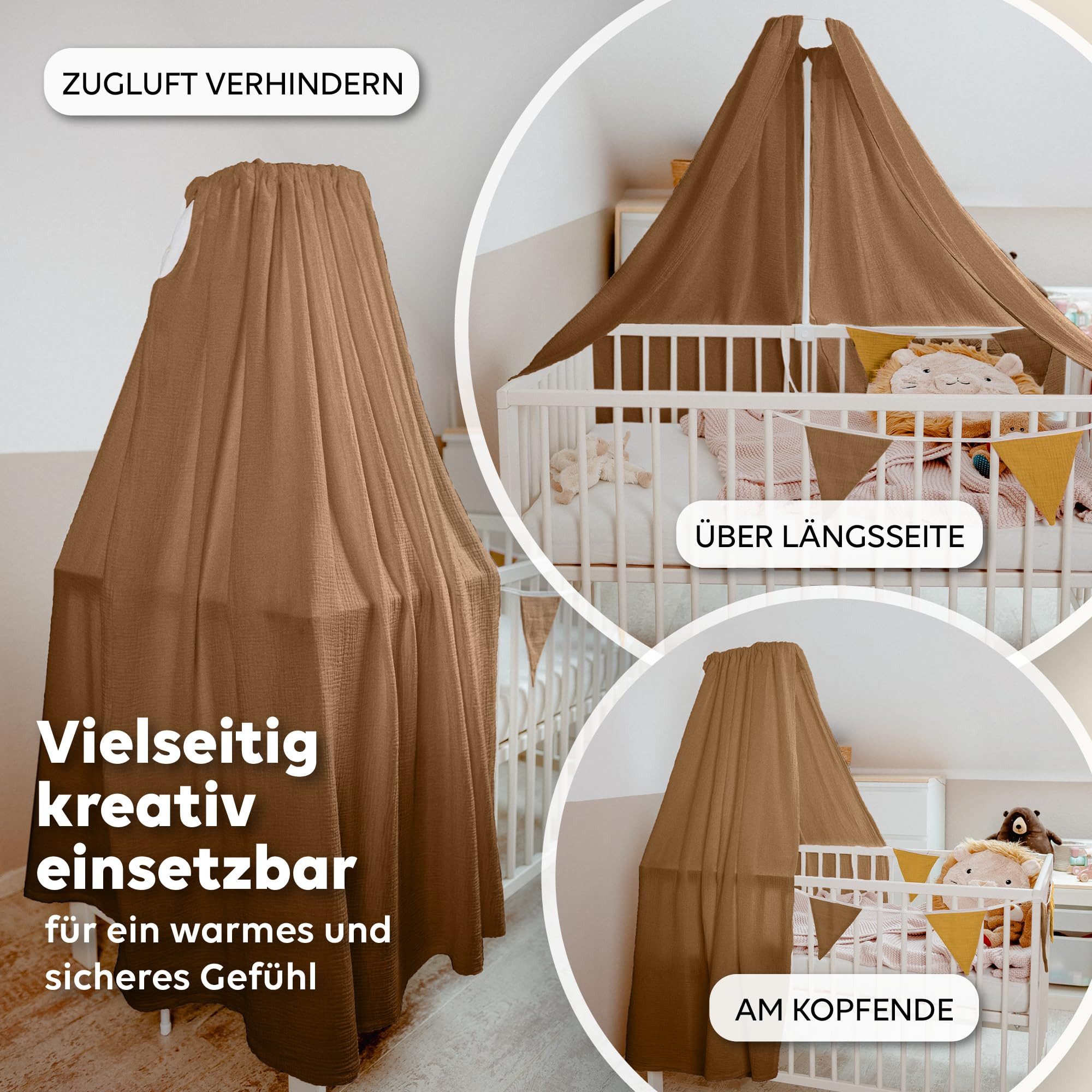 lilimaus Betthimmel Babybett Himmel aus 100% Musselin - luftiger Baldachin (1-tlg), behaglicher Rückzugsort im Babybett - sanft zu zarter Babyhaut