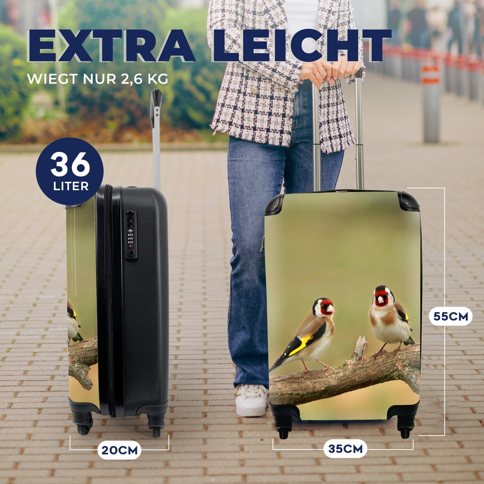 MuchoWow Handgepäckkoffer Zwei kleine Trolley, für Baumast, Stieglitze Reisekoffer Ferien, einem rollen, mit 4 auf Handgepäck Reisetasche Rollen
