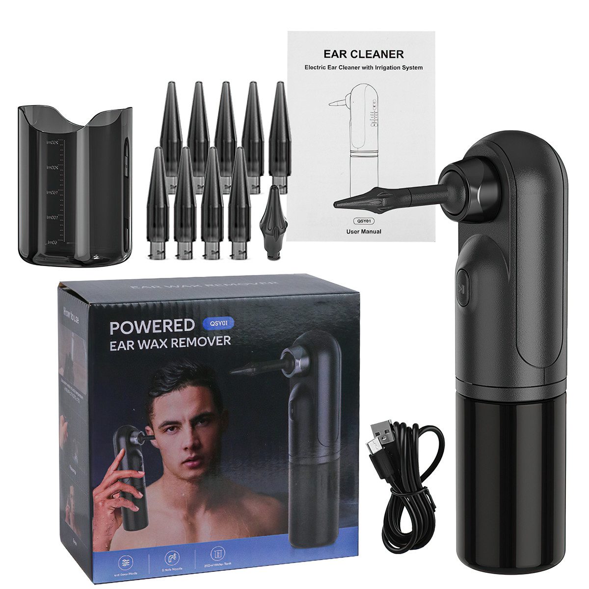 DOPWii Ohrenreiniger Ohrenschmalzentfernungs-Set, Elektrischer Ohrreiniger, Wasserdicht, 3 Modi