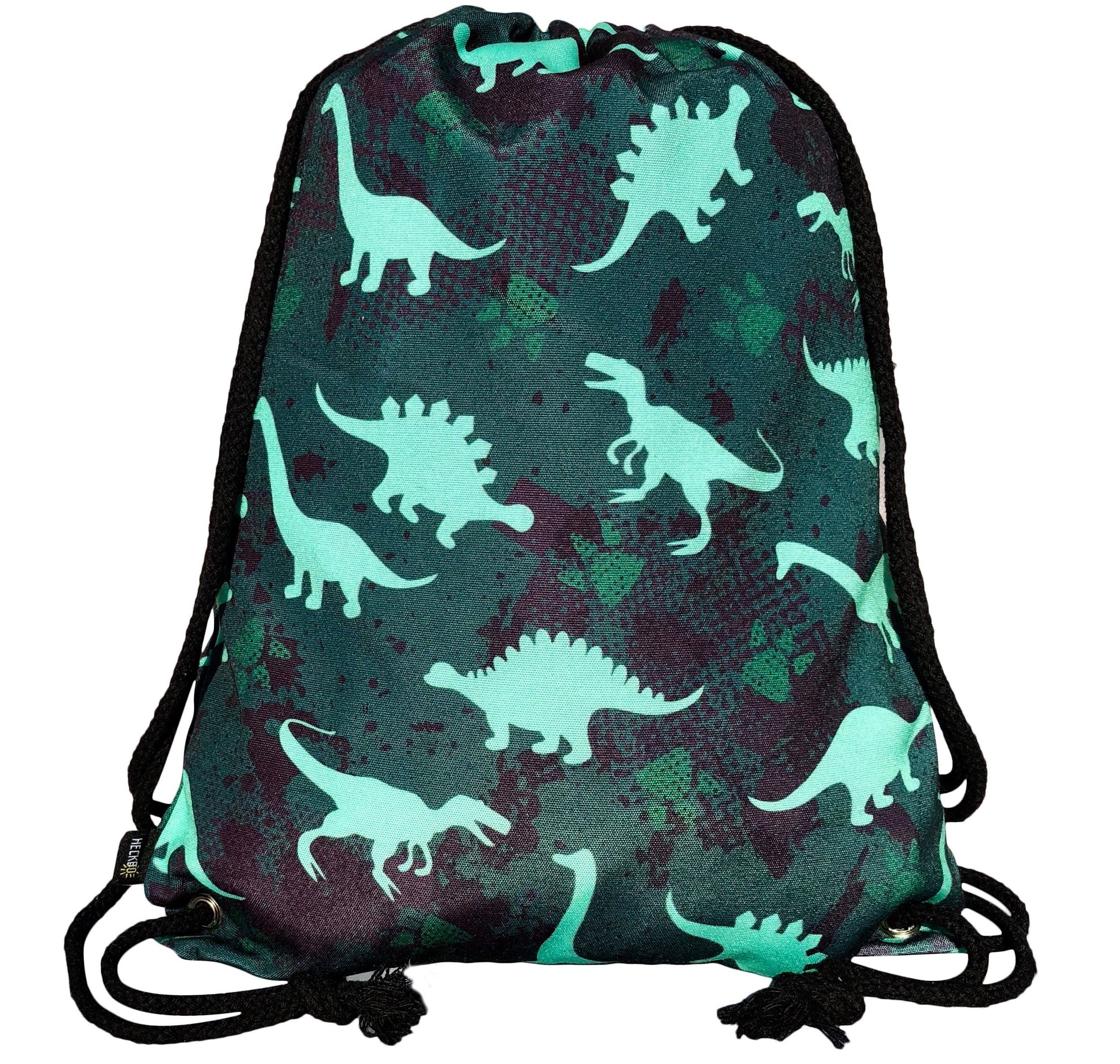 HECKBO Turnbeutel Turnbeutel Mädchen Junge - Dino Dinosaurier Motiv - 40x32cm - Kindergarten, Kita, Krippe - Rucksack, Beutel, Sporttasche, Sportbeutel, Kindergartenrucksack, Kinderrucksack, Stoffbeutel