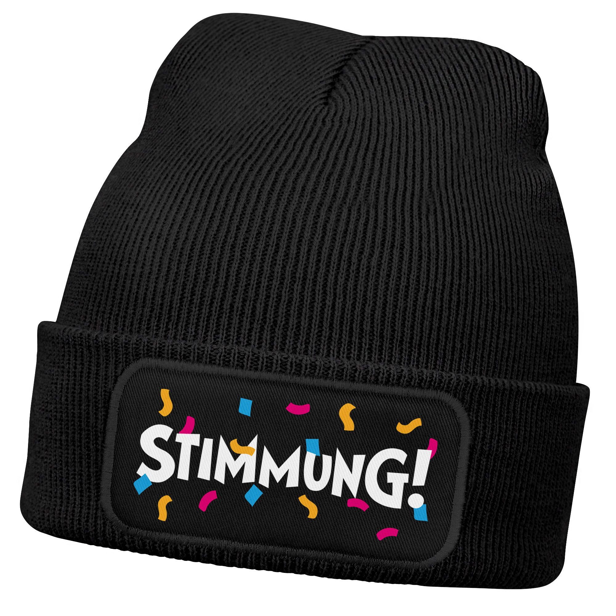 Strickmütze Herren Beanie mit Patch Stimmung Party Karneval Fasching Strickmütze