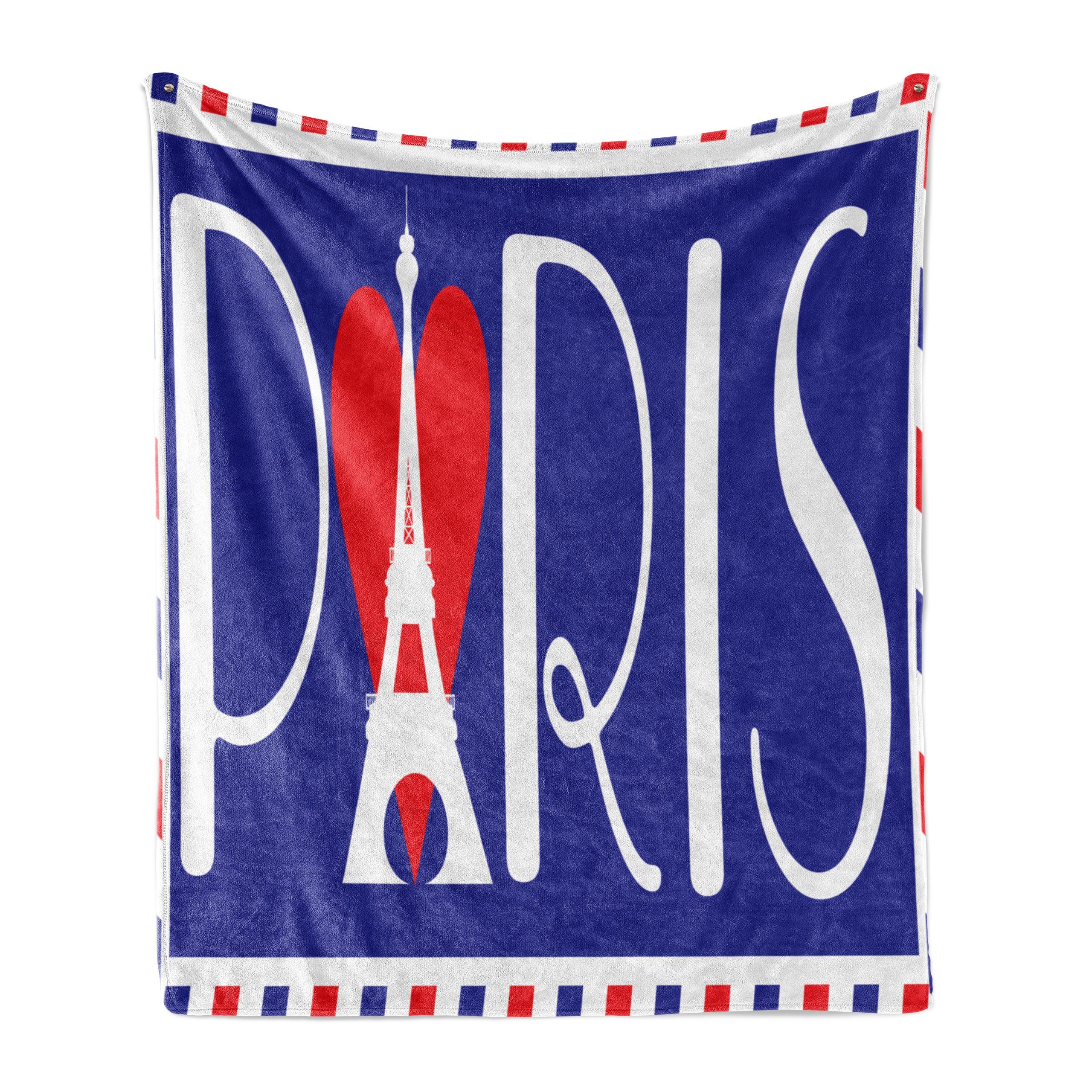 Wohndecke Gemütlicher Plüsch für den Innen- und Außenbereich, Abakuhaus, Eiffelturm Bold Paris Beschriftung