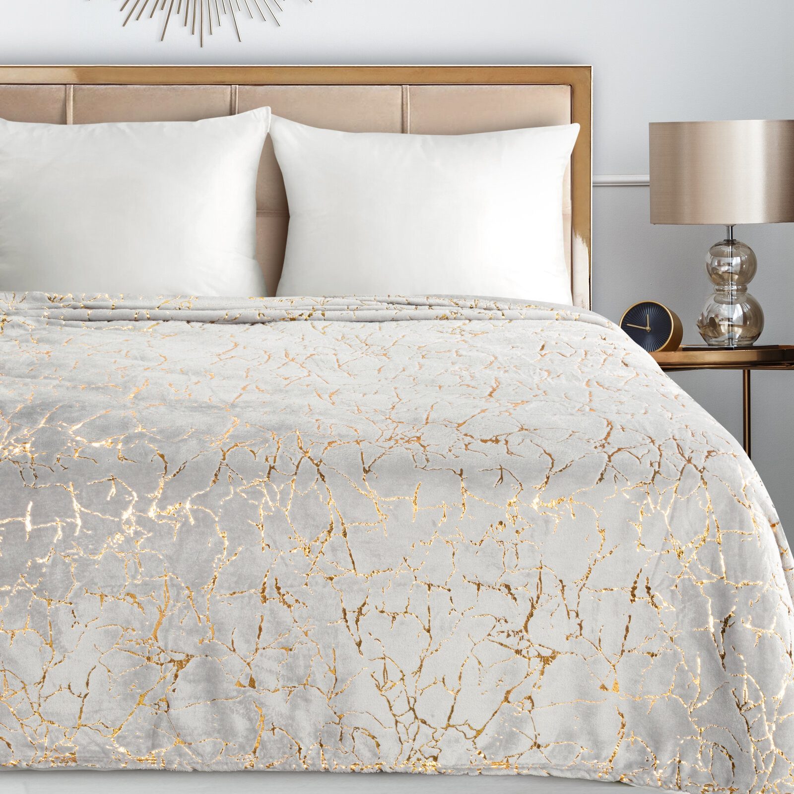 Wohndecke MARMOR, Eurofirany, 150x200 goldenes Marmor-Muster, silber, creme günstig online kaufen