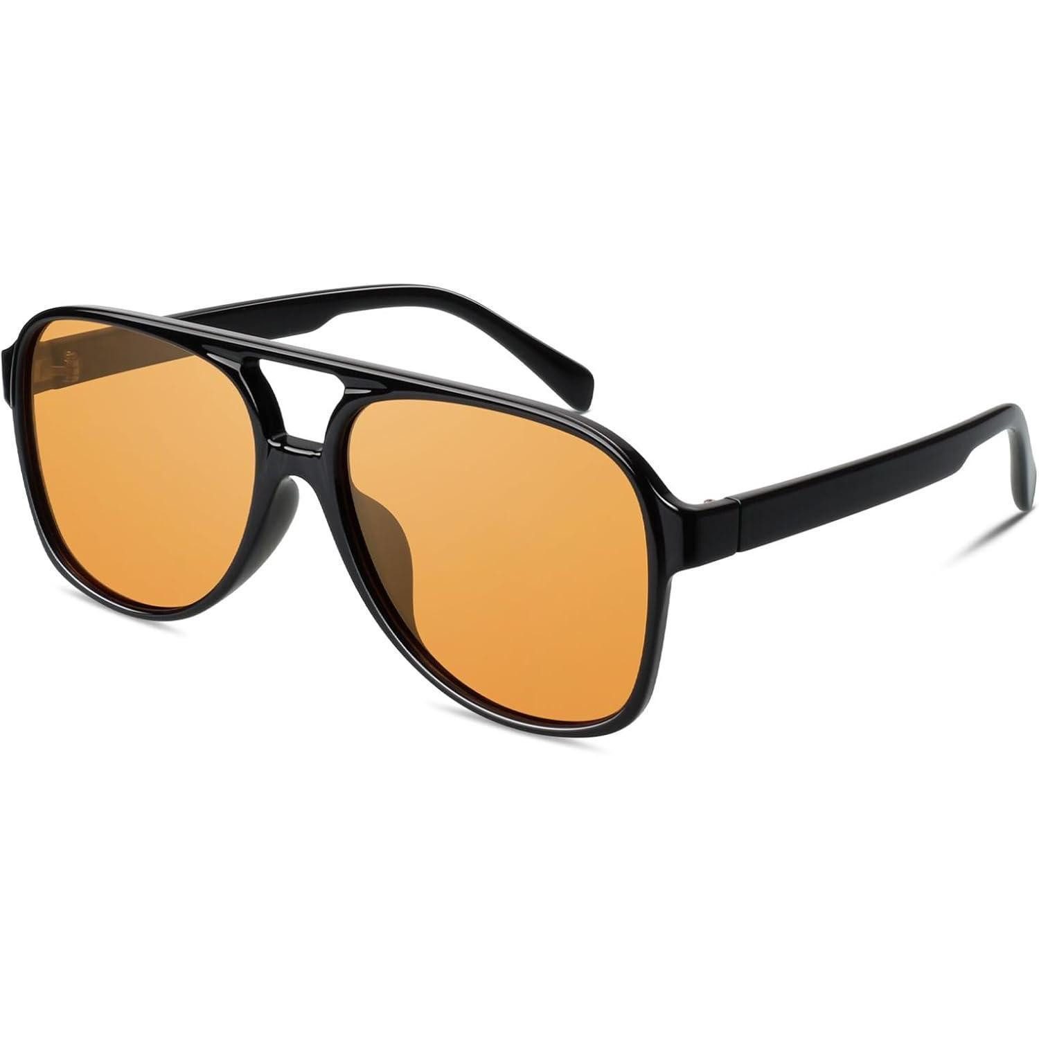 LuxusKollektion Pilotenbrille Pilotenbrille Retro Damen Herren 70s 1 Schwarz Rahmen Gelb Linse