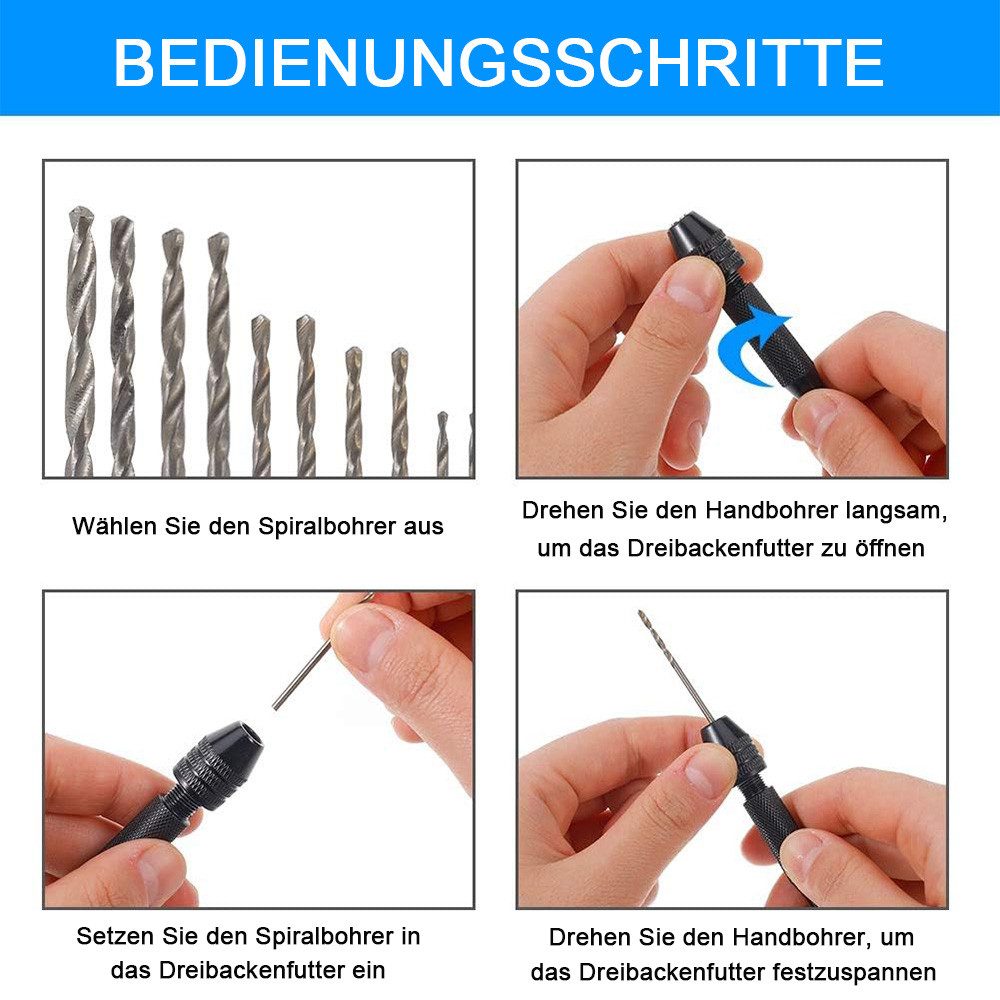 AFKSMILE Holzbohrer 26 Stück Handbohrer,Mini Bohrmaschine mit 25 Spiralbohrern (0.5–3mm), (26-tlg), für Handbohr, Metall, Holz, Schmuck & Modellbau, DIY Bohrarb – Bild 5 von 5