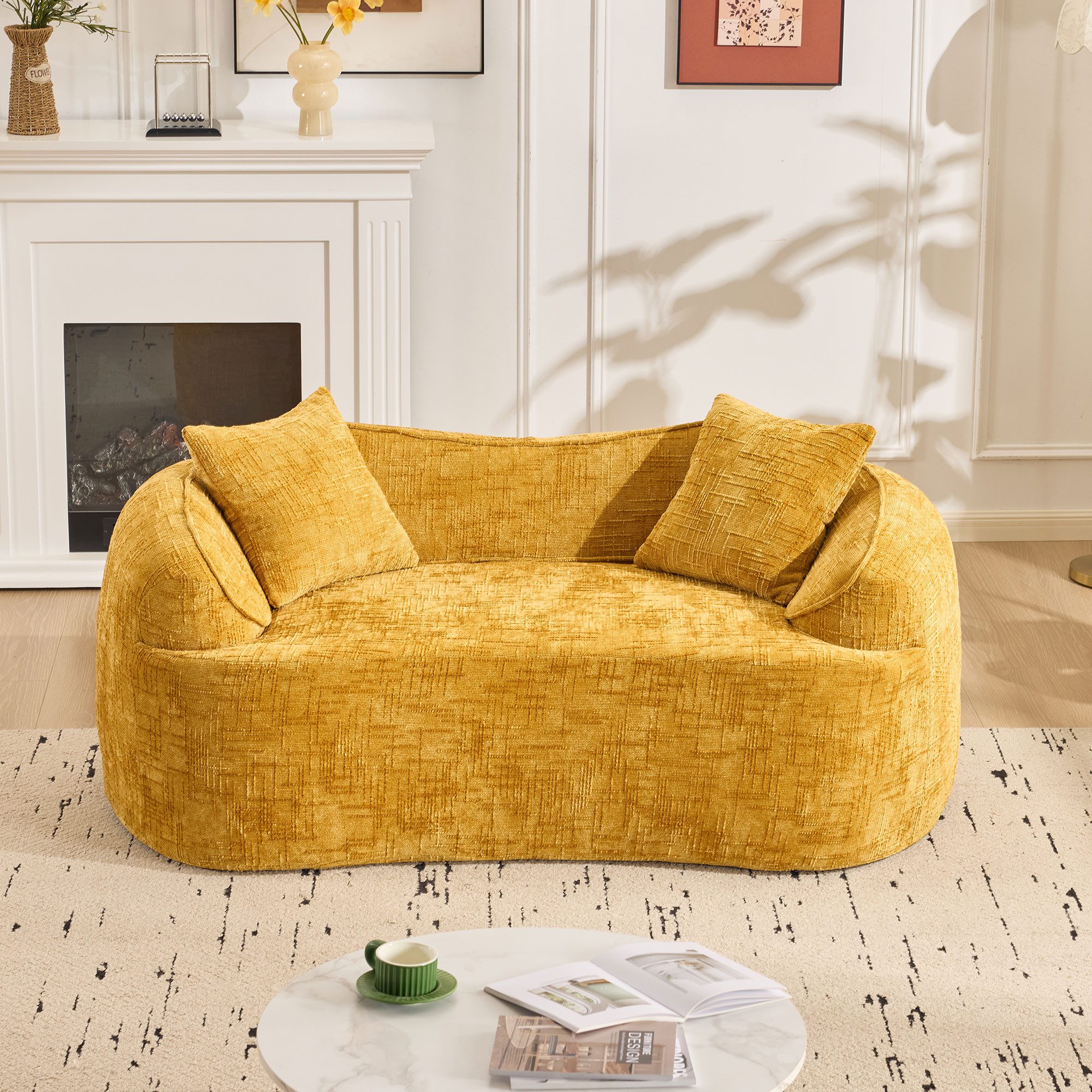 OKWISH Sofa Ecksofa Loungesofa, Gebogenes Zweisitzer-Sofa mit Armlehnen & 2 Kissen 1 Teile