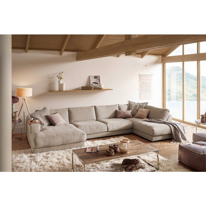 KAWOLA Wohnlandschaft MADELINE Sofa U-Form Cord Longchair rechts od. links versch. Farben