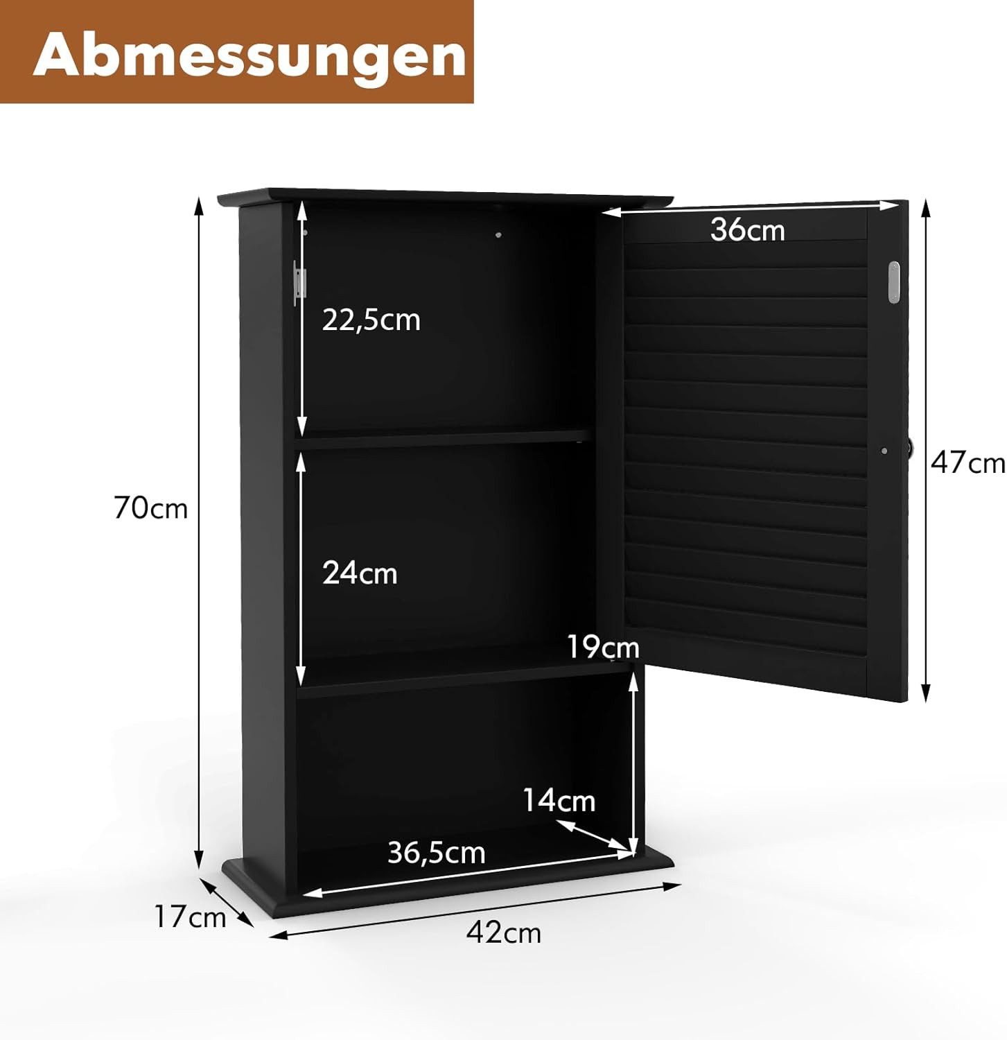 KOMFOTTEU Hängeschrank Badezimmerschrank mit verstellbarem Fächer & Ablage, 42 x 17 x 70 cm – Bild 3 von 5