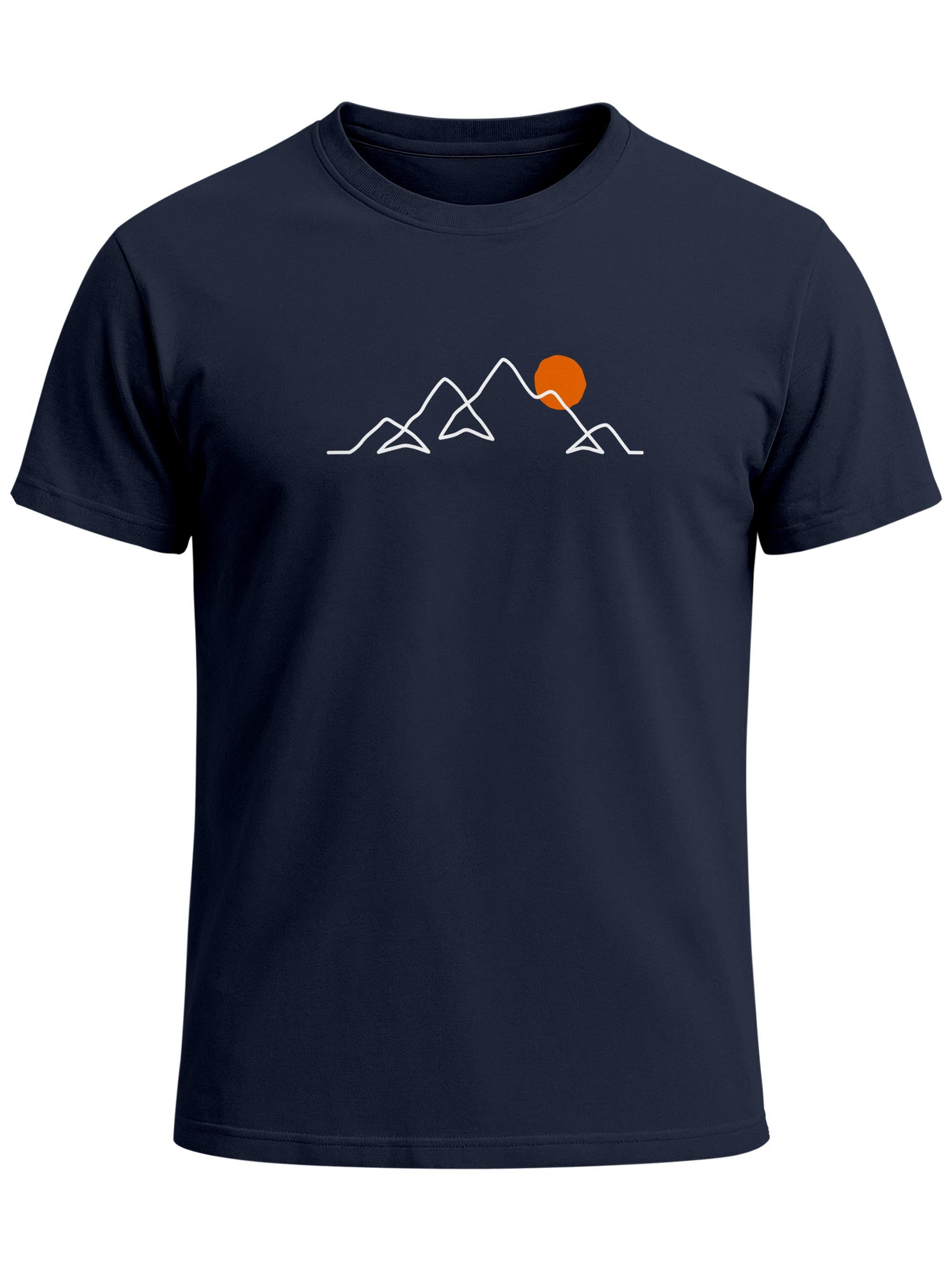 Print-Shirt Herren T-Shirt Frontprint Line-Art Berge Wandern Natur Outdoor