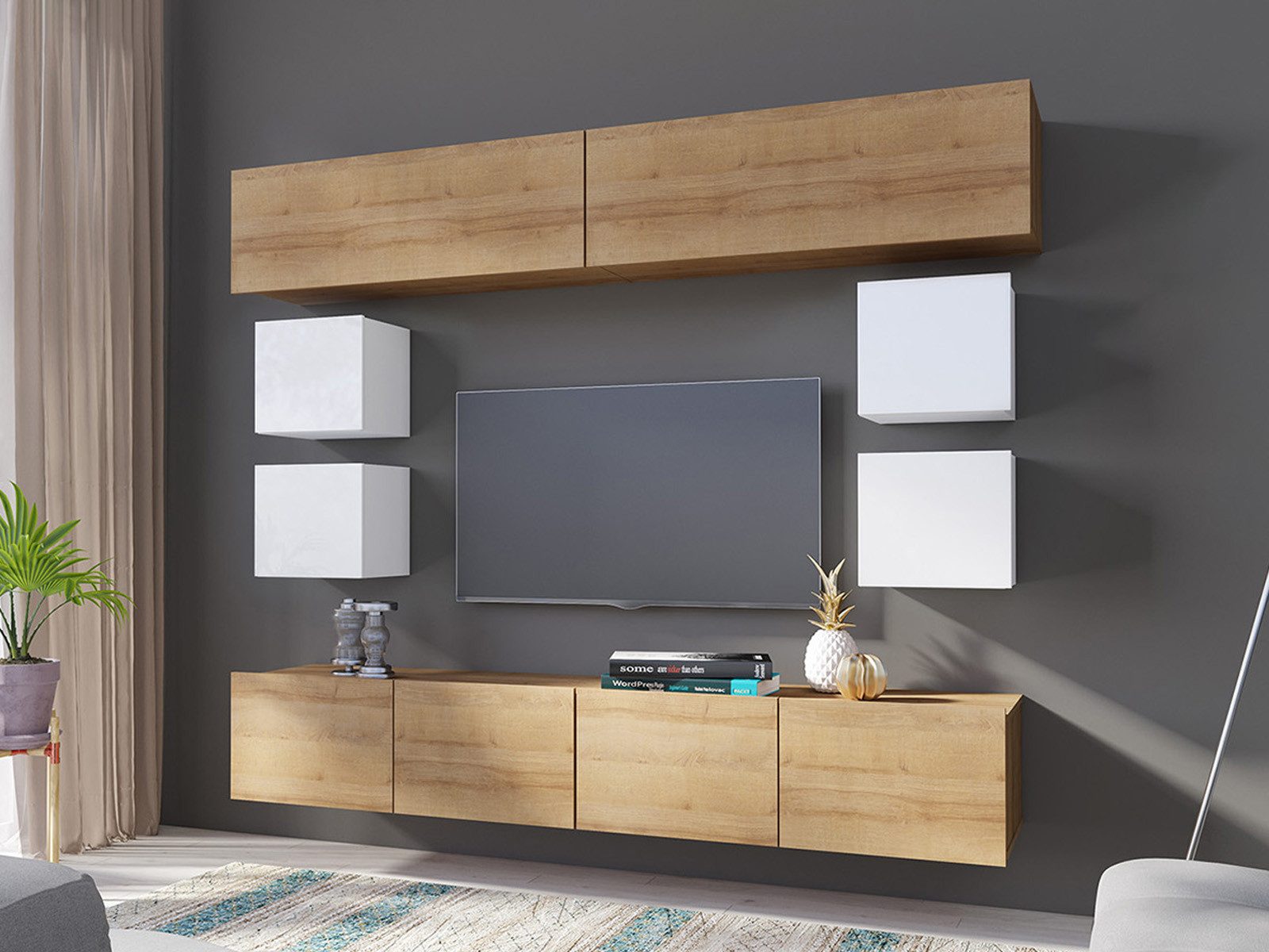 HAUSELEMENT Wohnwand CALABRINI-16, (8-St), Hängewohnwand Schrankwand Anbauwand Modern