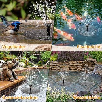 LifeImpree Gartenbrunnen Solar Springbrunnen, 1.7W Solar Teichpumpe mit 6 Effekte, für Garten, Teich, VogelBad, Wass erspiel, Fisch-Behälter Pool