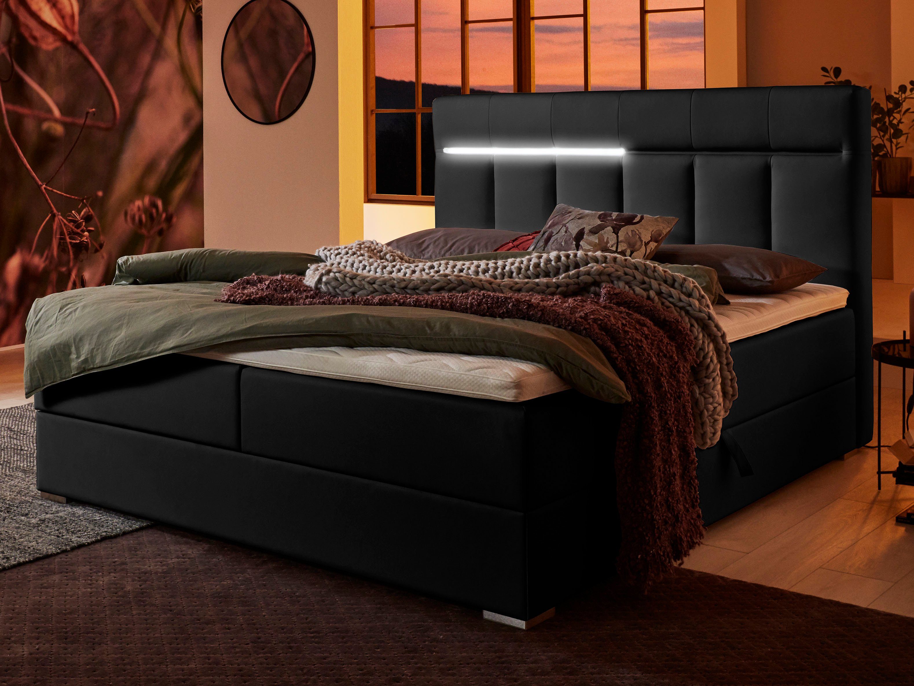 ATLANTIC home collection Boxbett Tessa, mit LED-Beleuchtung und Bettkasten
