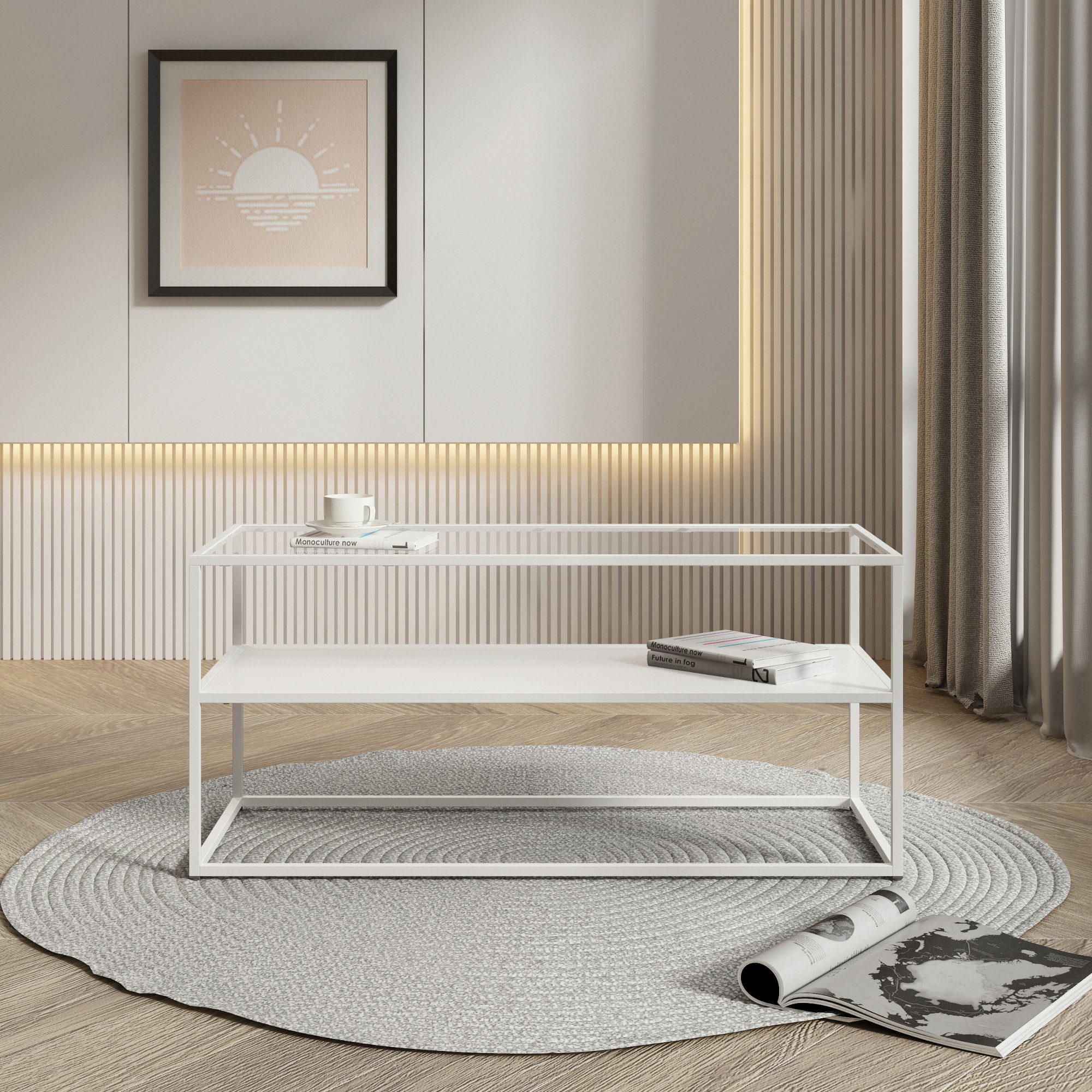 en.casa Couchtisch, »Solund« Beistelltisch Stahl 102x43x46 cm Weiß, matt