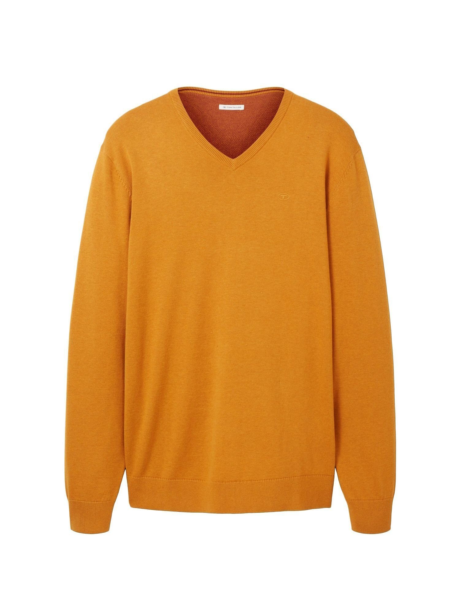 Pullover Sweatshirt TAILOR Sweatshirt orange meliert Rippbündchen (1-tlg) TOM mit