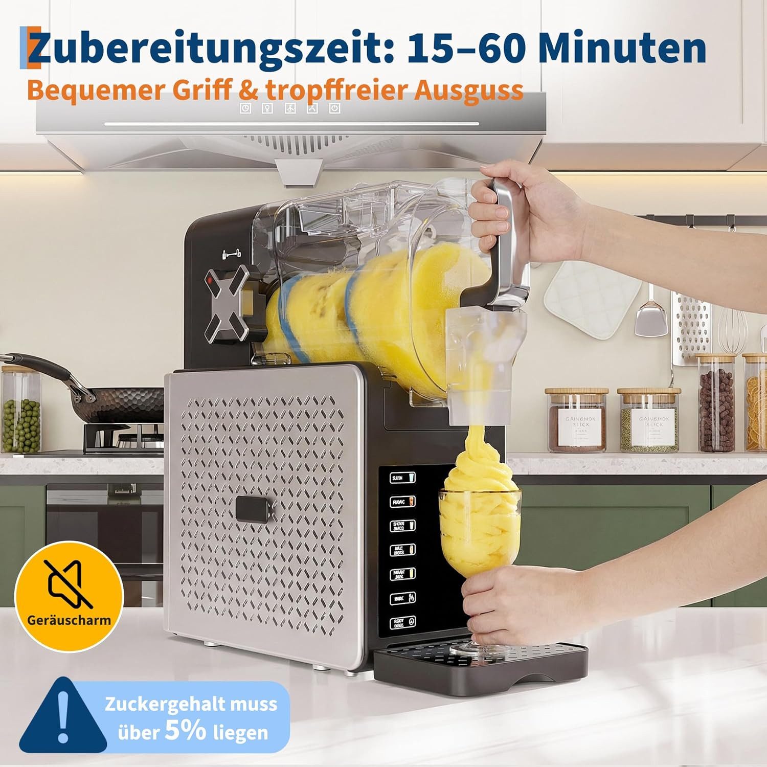 GarveeMore Slush-Eismaschine Slushy Maschine Für Zuhause Mit 5 Automatikprogrammen, 1,9 l, 200 W, LED Display,Selbstreinigung, Eisfreie Frozen Drink Maker Für Smoothies