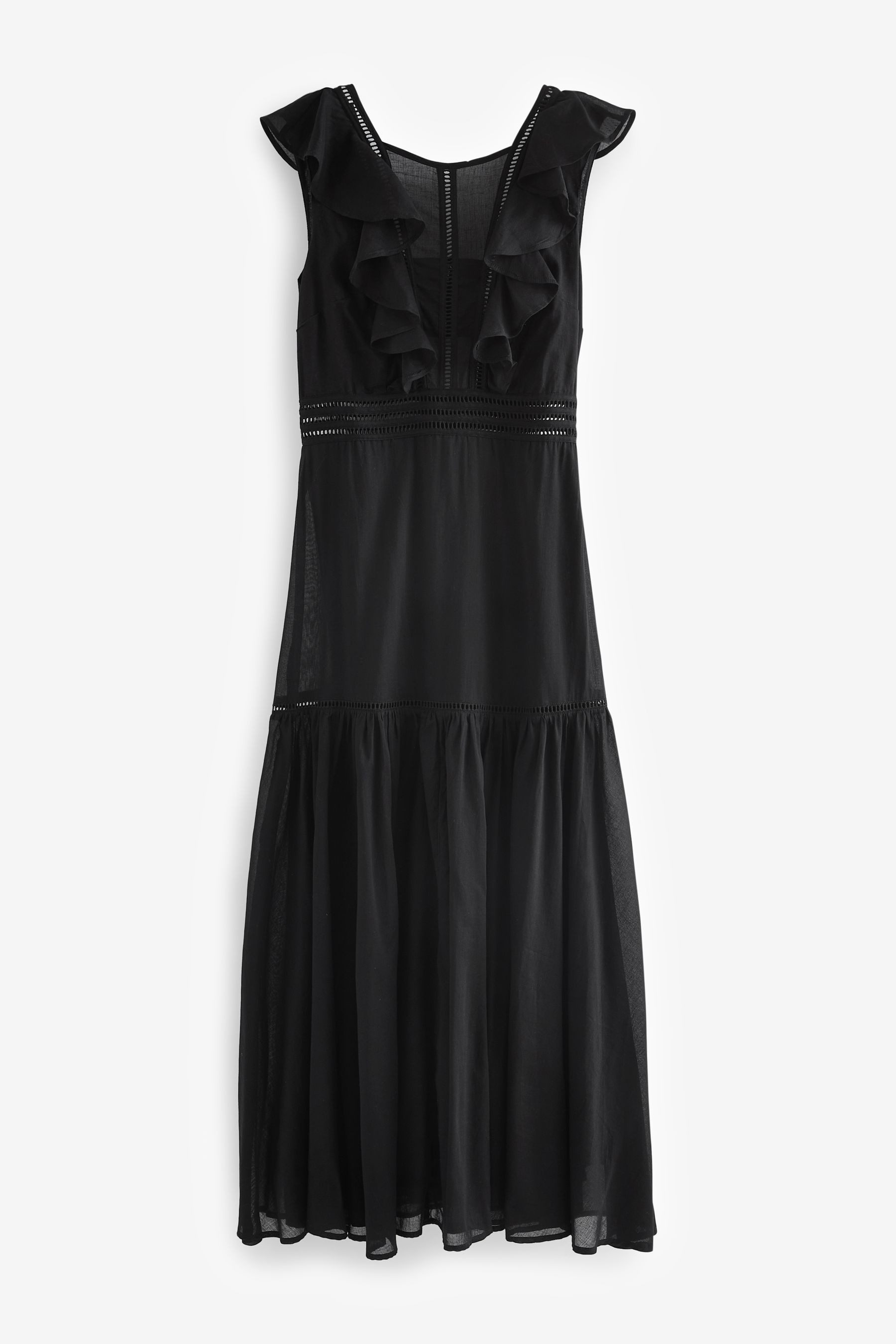 Maxikleid Ärmelloses, gerafftes Maxikleid mit Spitzeneinsatz