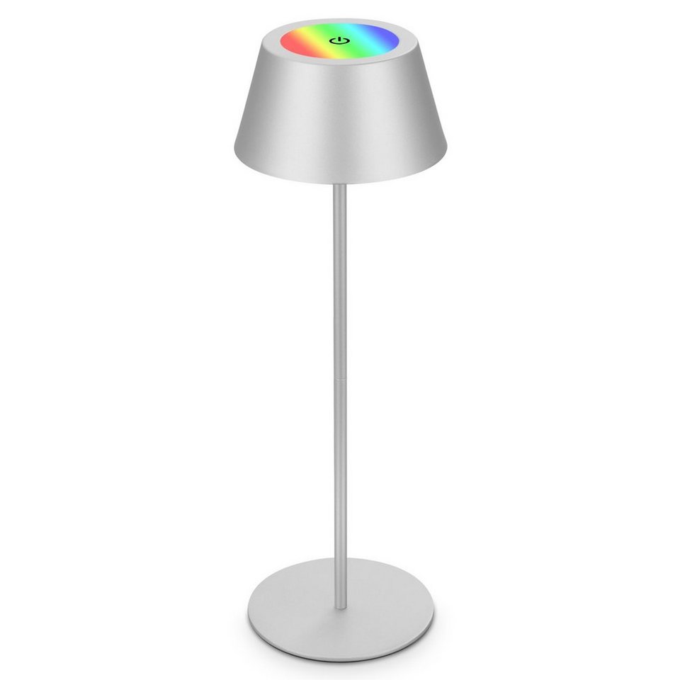 Briloner Leuchten Außen-Tischleuchte 7466018, dimmbar, höhenverstellbar,  Touch, USB-C Aufladung, Akku, LED fest verbaut, Farbwechsler, Warmweiß,  Tischlampe kabellos, 38 x 12 cm, Chrom-Matt, 2,6W, Spritzwasserschutz