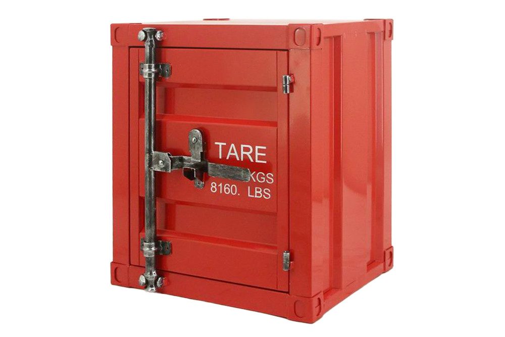 riess-ambiente Beistelltisch GLOBETROTTER 50cm rot – Metall, Container-Look, montiert (Einzelartikel, 1-St), Nachtschrank mit Stauraum & Tür – ideal für Schlaf- oder Wohnzimmer