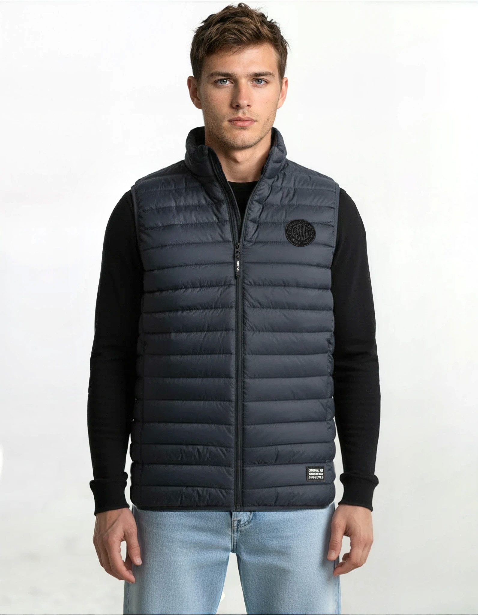 SUBLEVEL Steppweste Leichte Bodywärmer Outdoor Weste Übergangsjacke mit Stehkragen