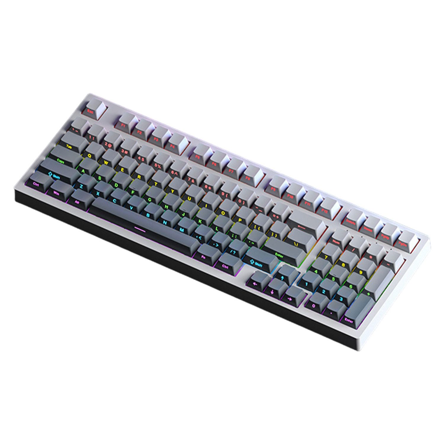 Refttenw Mechanische Gaming Tastatur, 98 Tasten LED Hintergrundbeleuchtete Tastatur (Minimalistischer PBT-Tastenkappen mit Farbverlauf)