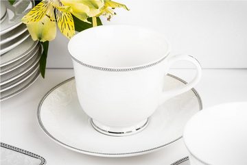 Konsimo Teeservice DIAMENT PLATIN (16-tlg), 6 Personen, Porzellan, Tasse Untertasse Dessertteller Kaffeekanne Milchkännchen Zuckerdose