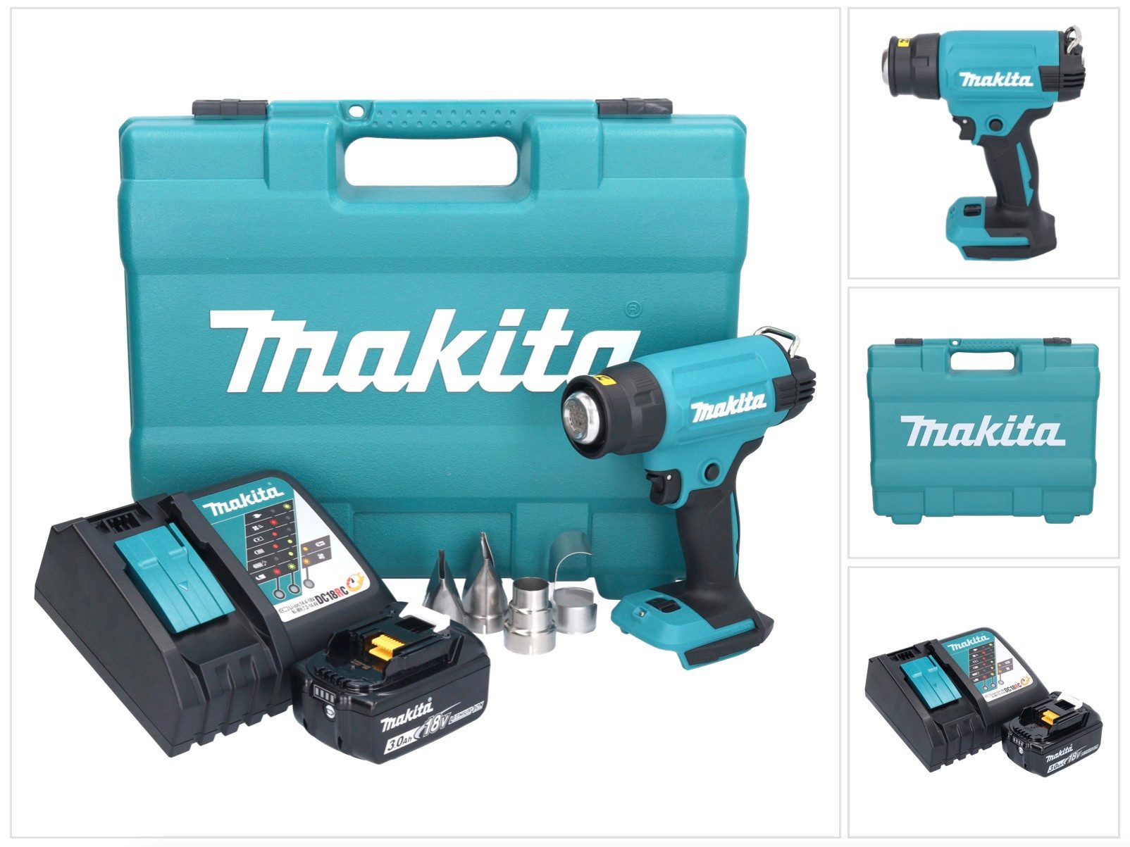 Makita Akku-Heißluftgebläse DHG 181 RF1K 18 V 150 - 550°C + 1x Akku 3,0 Ah + Ladegerät + Koffer