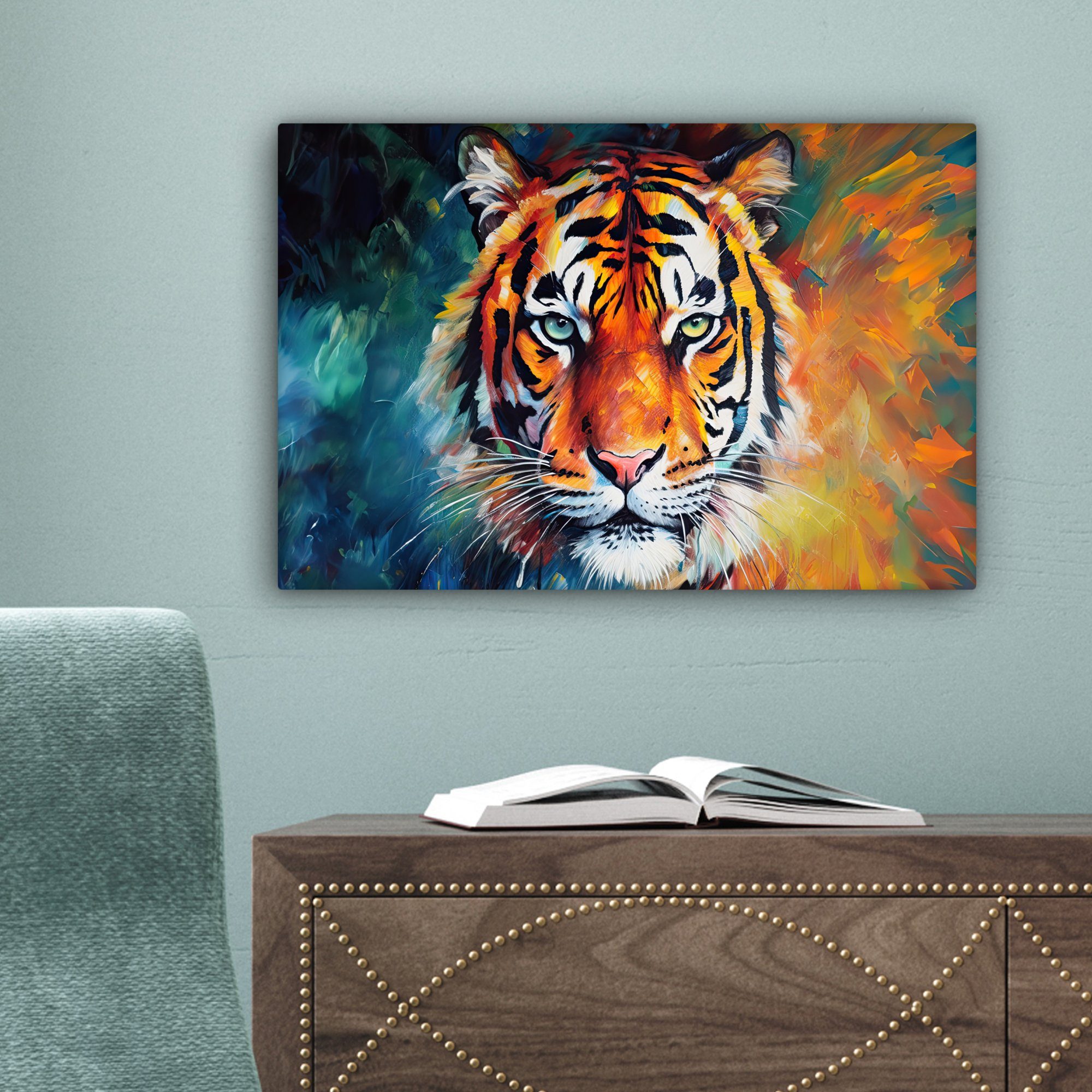 St), (1 OneMillionCanvasses® Leinwandbild Leinwandbilder, Wandbild - Ölgemälde Tiger Wanddeko, - Aufhängefertig, cm 30x20 Tiere Kunst, -