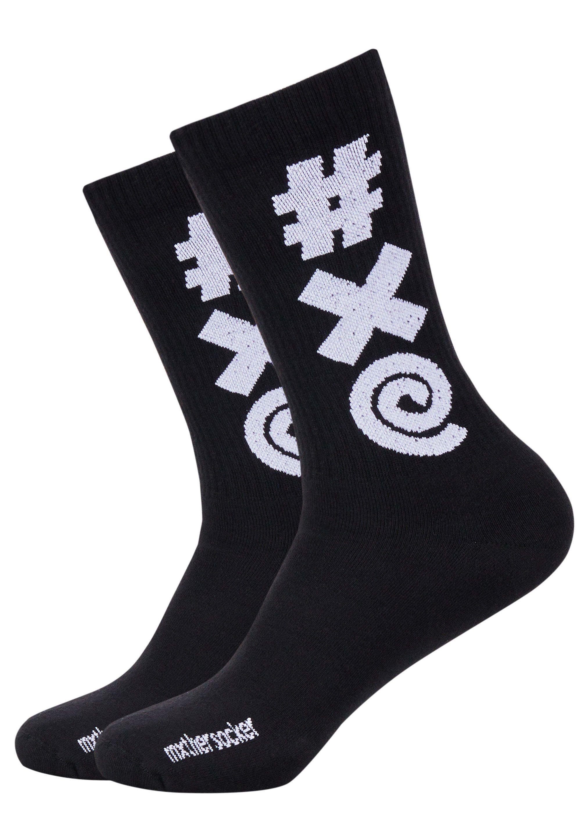 Mxthersocker Socken (3-Paar) trendigem Schriftzug - BEEPS mit ESSENTIAL THREE dunkelgrau, schwarz