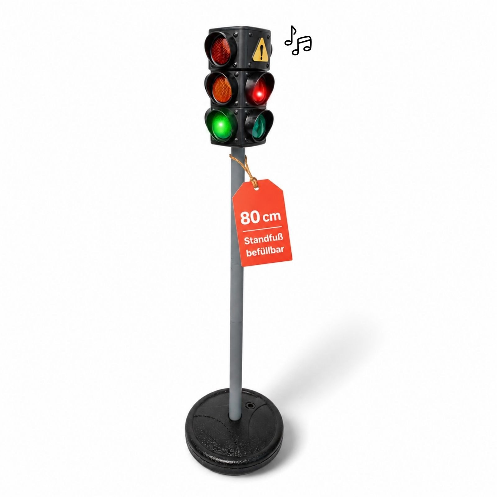 alldoro Spiel-Verkehrszeichen Verkehrsampel für Kinder, 80 cm hoch, mit Licht & Sound, Befüllbarer Standfuß, Lernampel für Verkehrserziehung und Rollenspiel
