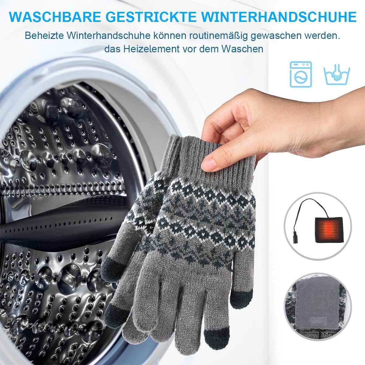 Handschuhe Winter-Arbeitshandschuhe Beheizbare schwarz Welikera mit Temperatureinstellung Schalter,3-stufige