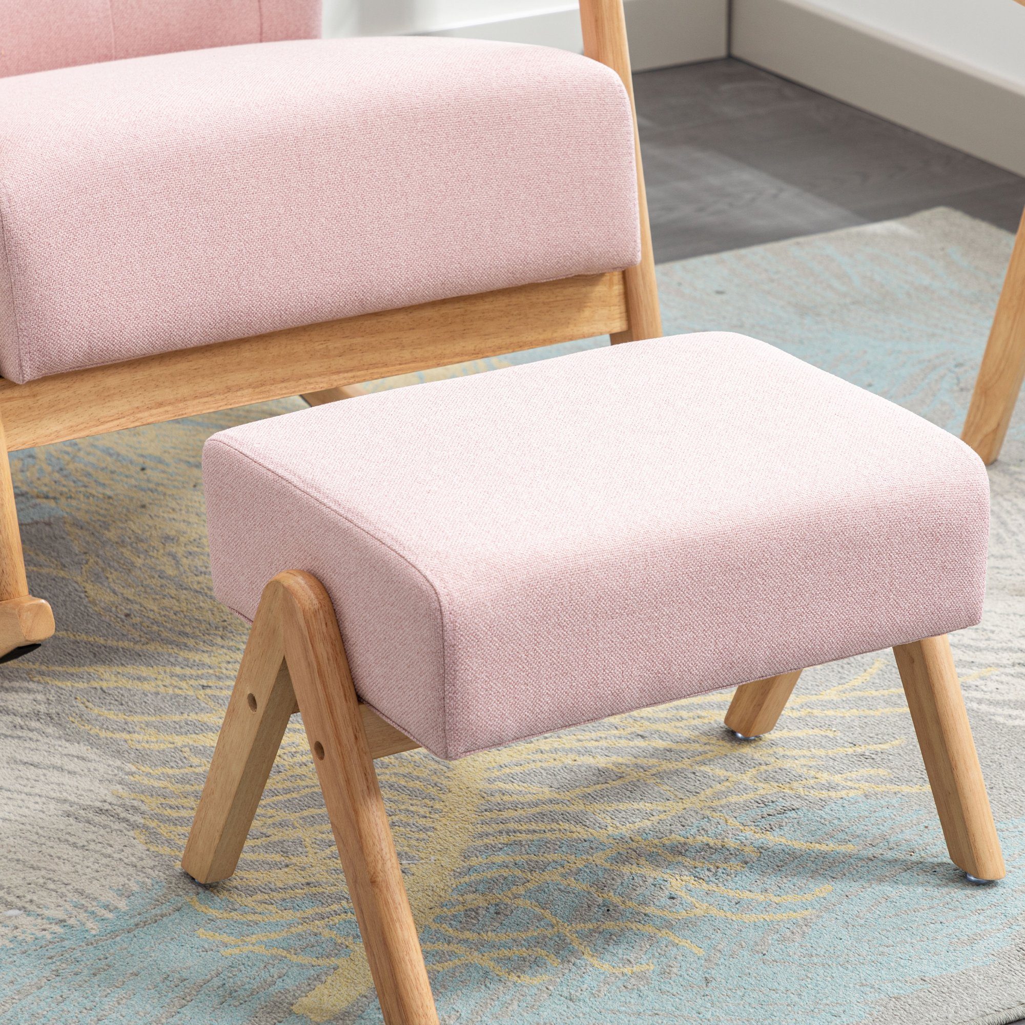 Ulife Schaukelstuhl Wohnzimmer (Set, Hocker Schaukelstuhl rosa Bequemer St) 2 mit