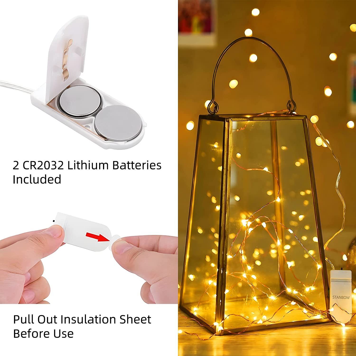 Lichter, 2M Batteriebetriebene LED-Lichterkette Kupferdraht Nettlife Weihnachtsdekoration 8er-Pack Warmweiß