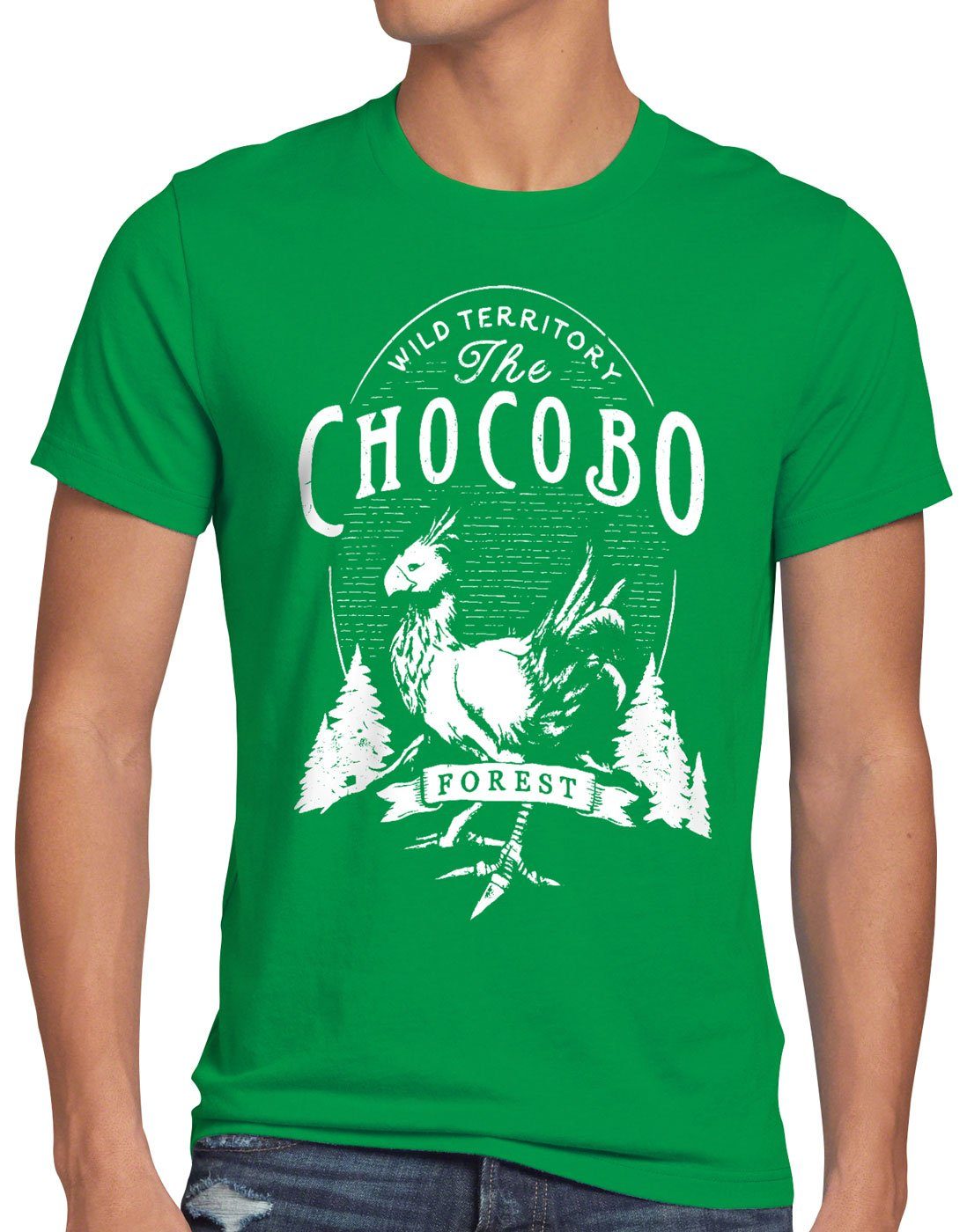 style3 Print-Shirt Herren T-Shirt Wild Chocobo final VII Rollenspiel grün