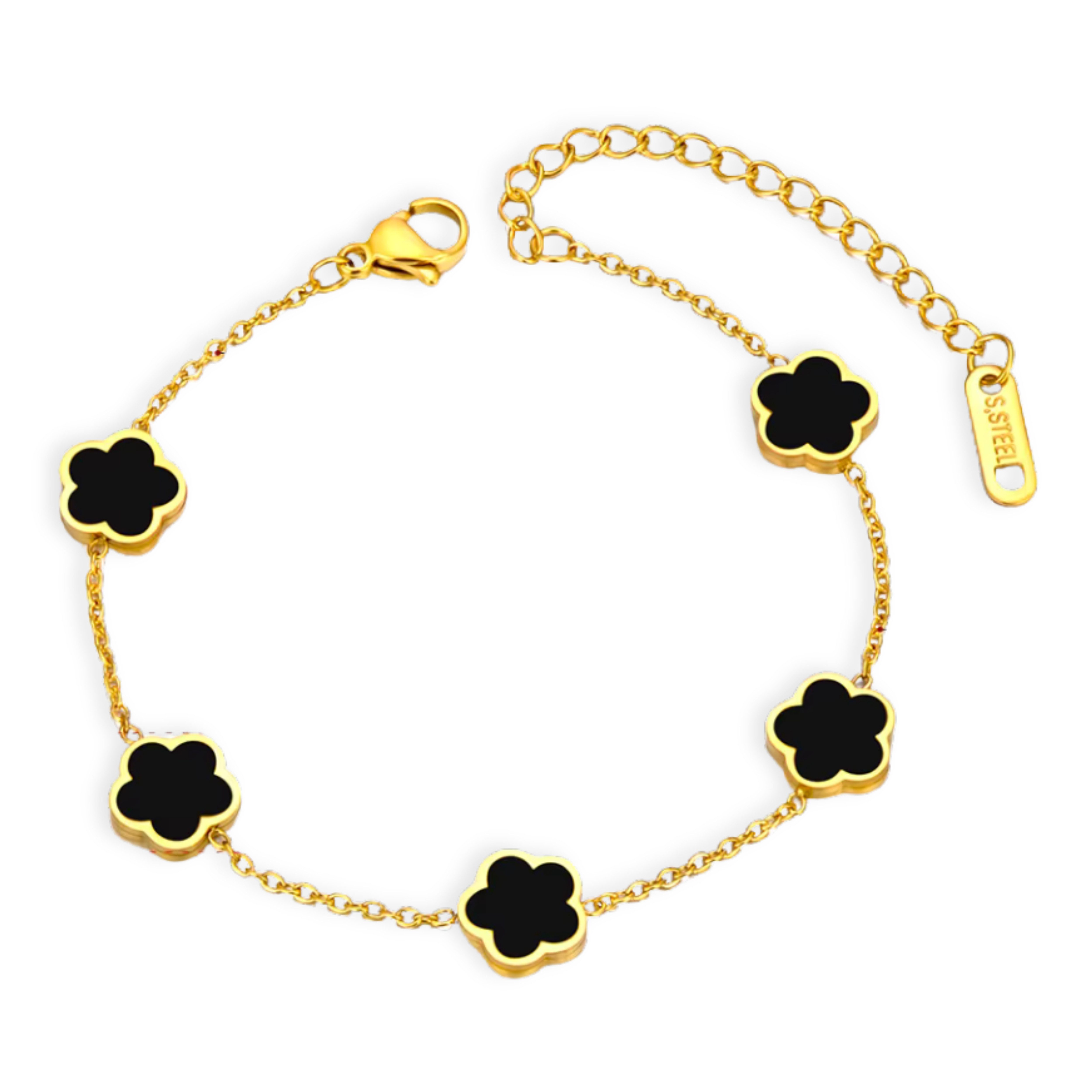 Felino Armband Blume Kleeblatt Glück Liebe Armkette Gold Schwarz Damen Frau günstig online kaufen