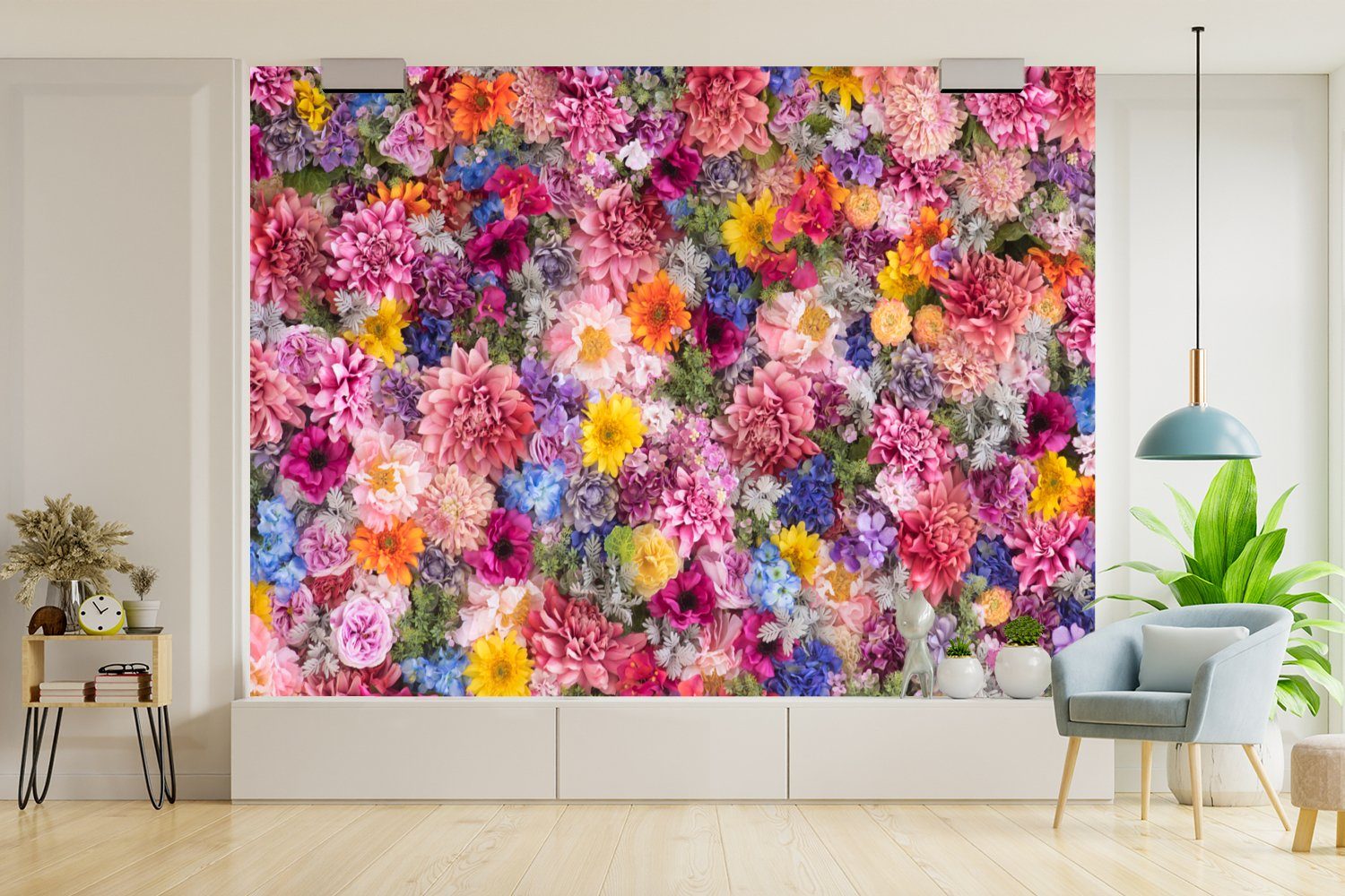für Blumen Tapete MuchoWow Vinyl Wallpaper bedruckt, - Wohnzimmer, - (6 Fototapete Schlafzimmer, Collage, Kinderzimmer, Farben Matt, St),