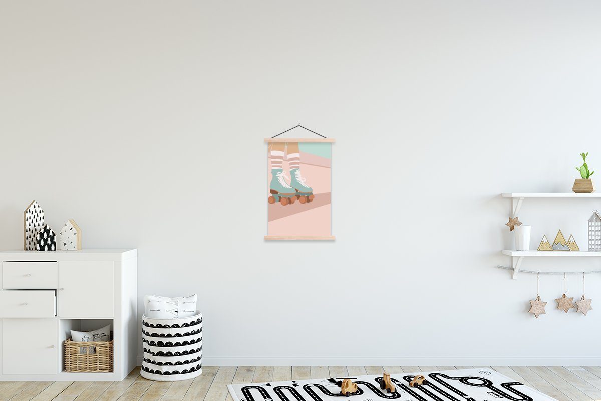 MuchoWow Poster Sommer - Rollerblades - Pastell, (1 St), Posterleiste, Textilposter für Wohnzimmer, Bilderleiste, Magnetisch