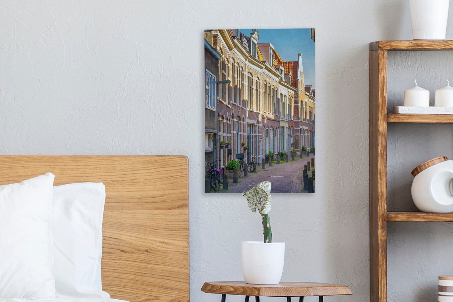Haus Gemälde, Haarlem (1 Fahrrad, inkl. OneMillionCanvasses® - Leinwandbild cm - Zackenaufhänger, St), bespannt 20x30 fertig Leinwandbild