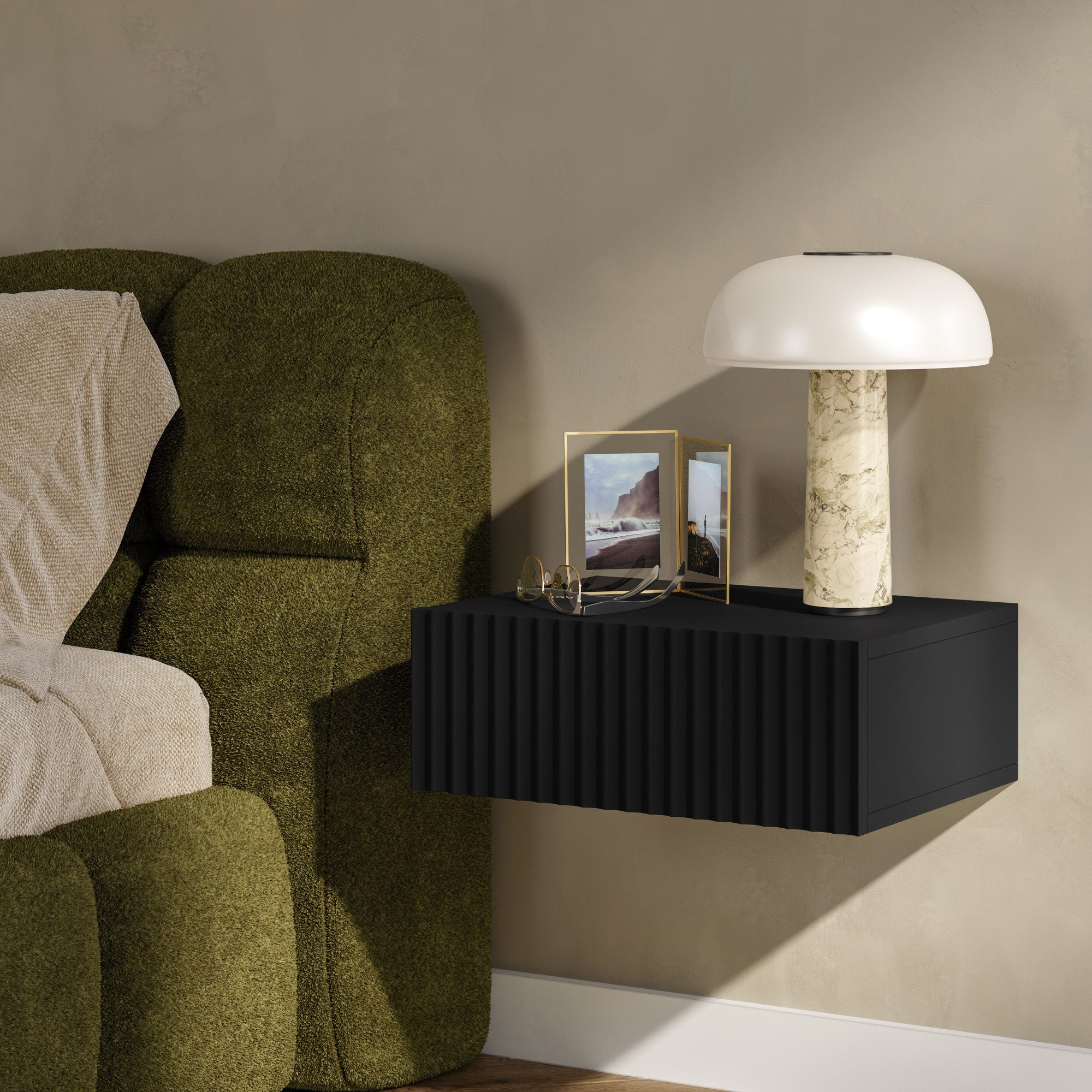 en.casa Nachttisch (1-St), »Nand« hängend mit Schublade 42x30x15 cm Schwarz