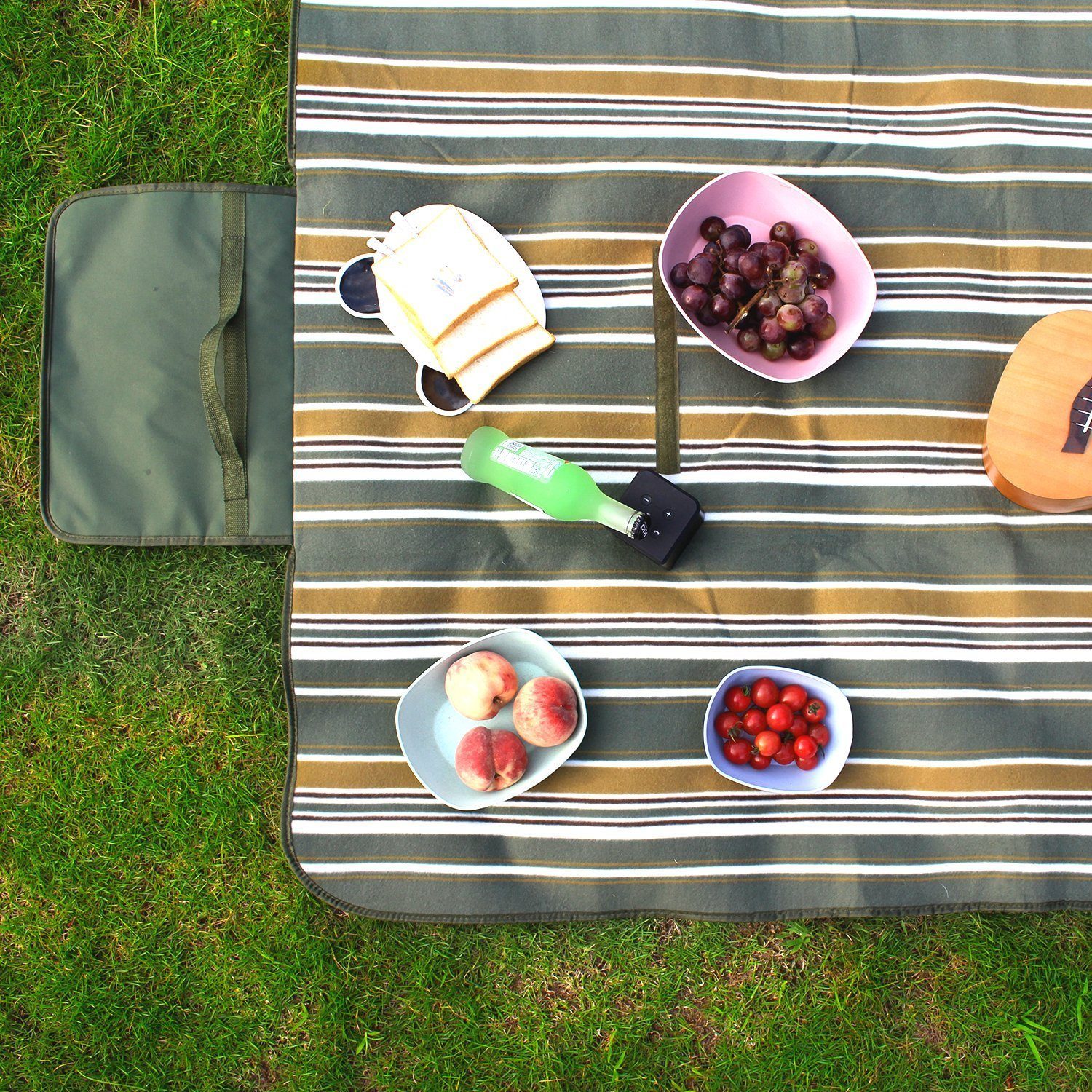Picknickdecke XXL Picknickdecke 200x200 cm Wasserdicht, Faltbare Campingdecke Fleece, Sekey, aus Drei Lagen, Stranddecke 4 bis 6 Personen mit tragbarem Griff
