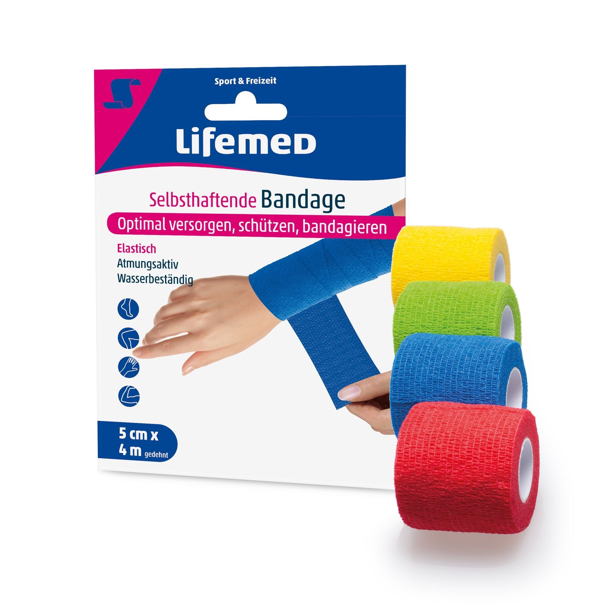 LifeMed Wundpflaster Lifemed 4 Selbsthaftende Bandagen 4 m x 5 cm farbig sortiert