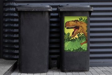 MuchoWow Wandsticker Dinosaurier - Pflanzen - Braun - Illustration - Kinder - Baby - Junge (1 St), Mülleimer-aufkleber, Mülltonne, Sticker, Container, Abfalbehälter