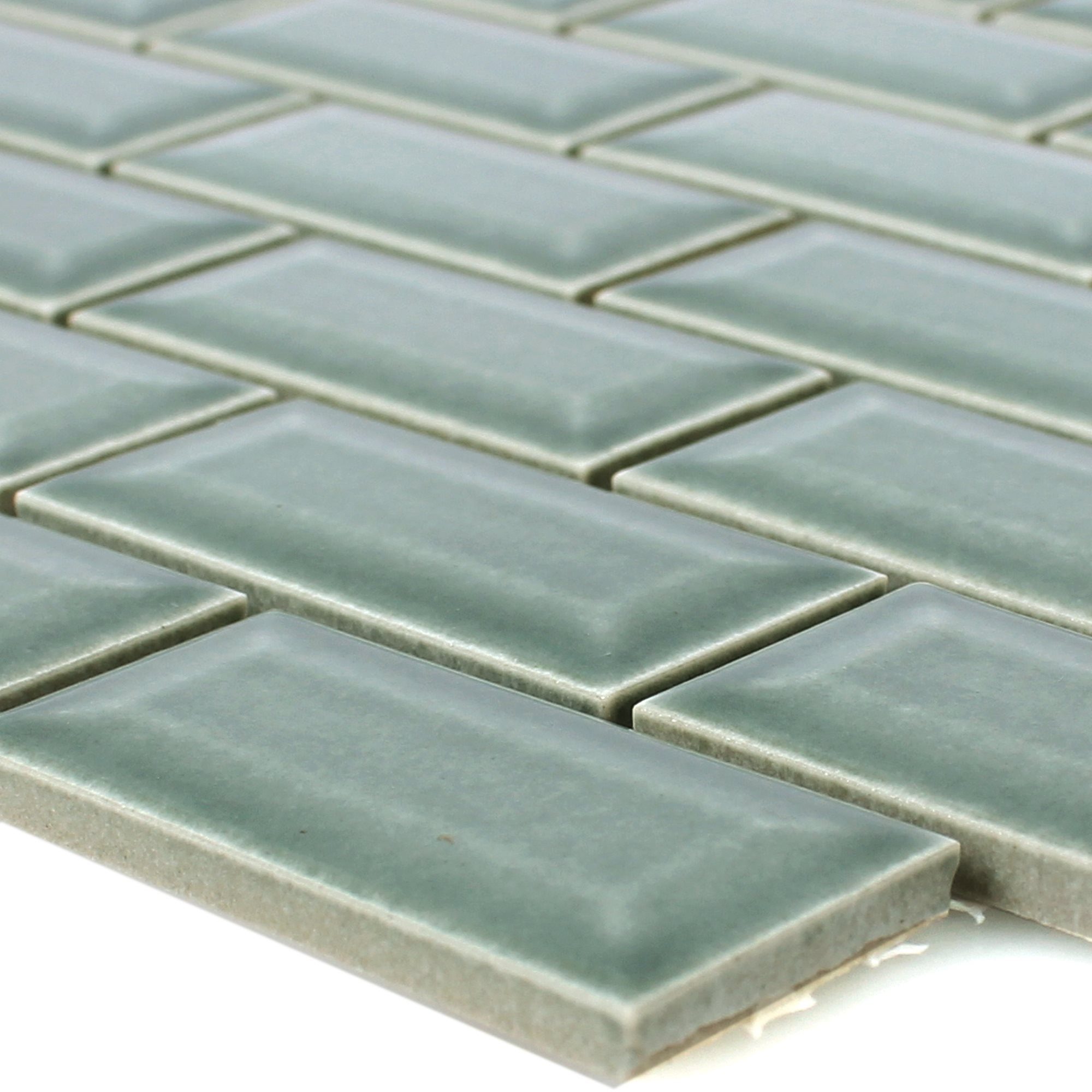 Mosafil Mosaikfliesen Mosaikfliesen Metro Keramik Picton Facette, Keramik 30.000x30.000, grün, Verlegefertig auf ein Netz geklebt - Frostsicher - Wasserfest