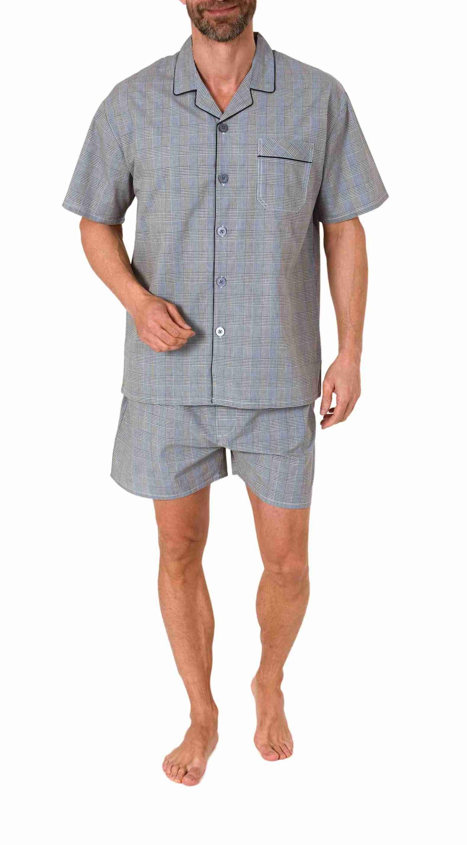 Normann Pyjama Herren Schlafanzug Shorty Pyjama kurzarm gewebt zum Knöpfen