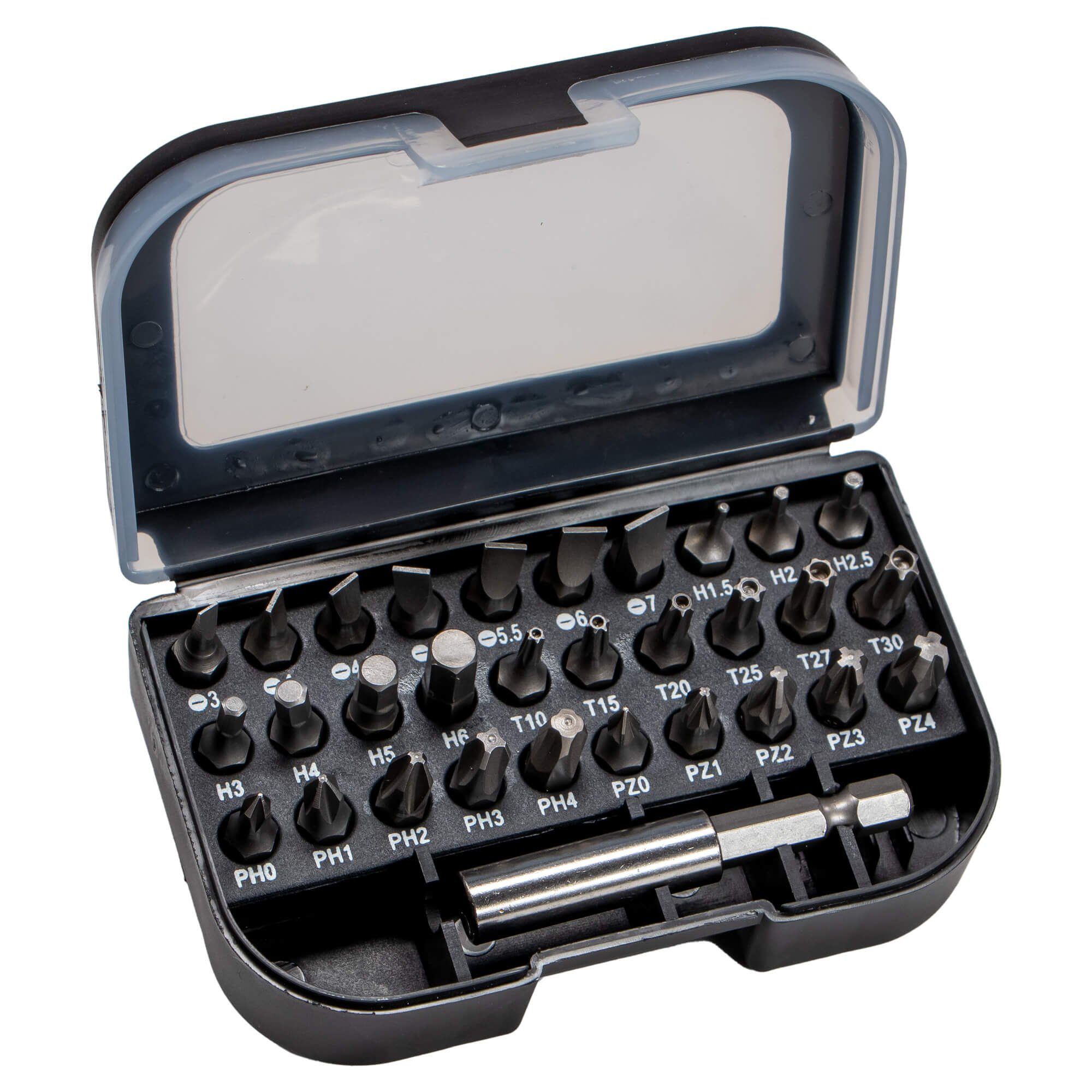 Bit-Set Bitsatz 31 teilig Box mit Gürtelclip PH PZ H Torx Bithalter