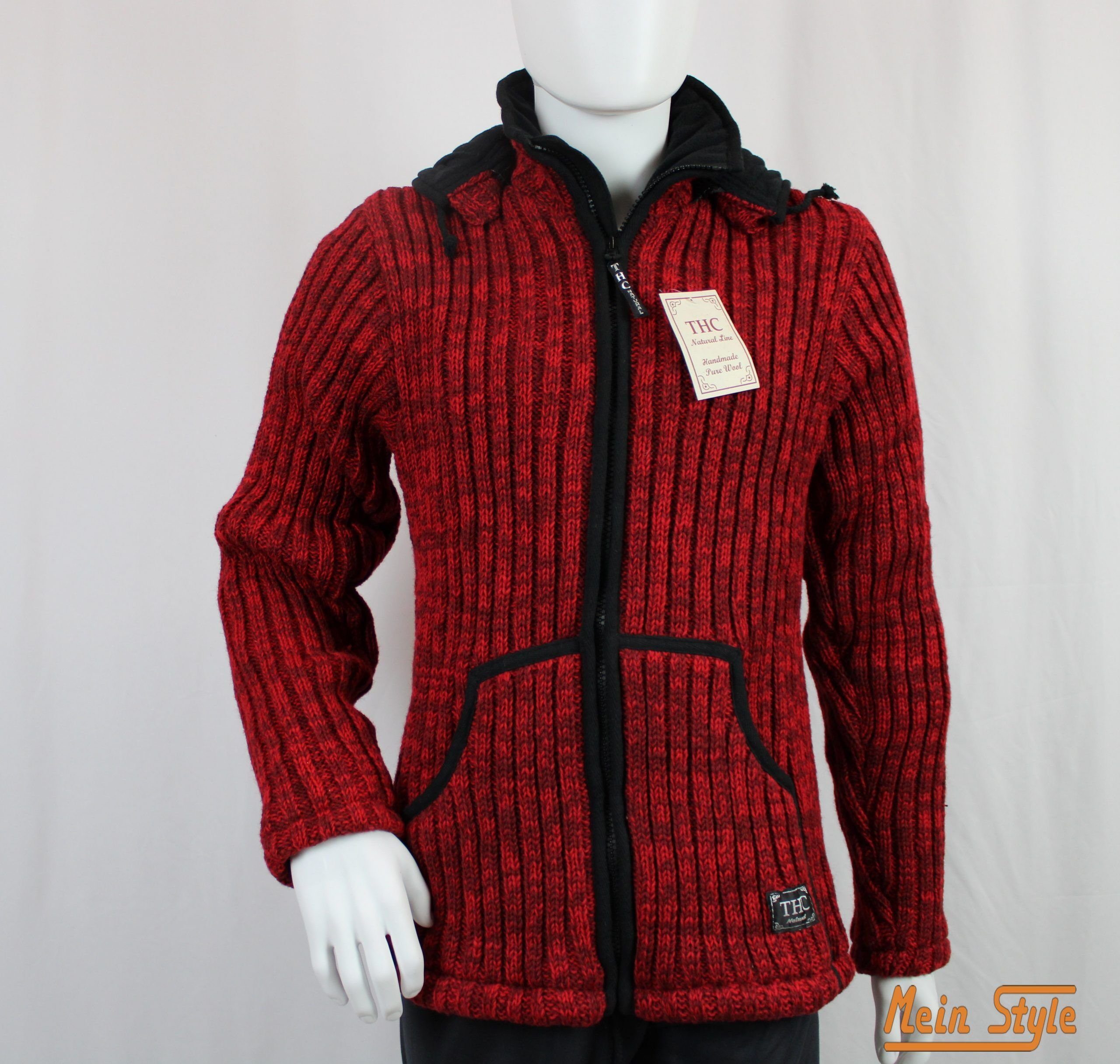 Style Stück) Strickjacke Schafwollstrickjacke (1-tlg., Mein rot 1 715 Kapuze abnehmbarer mit Strickjacke