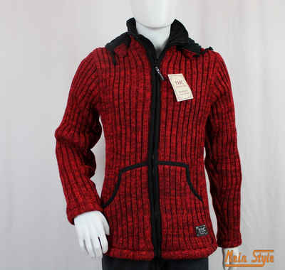 Mein Style Strickjacke Schafwollstrickjacke rot 715 (1-tlg., 1 Stück) Strickjacke mit abnehmbarer Kapuze